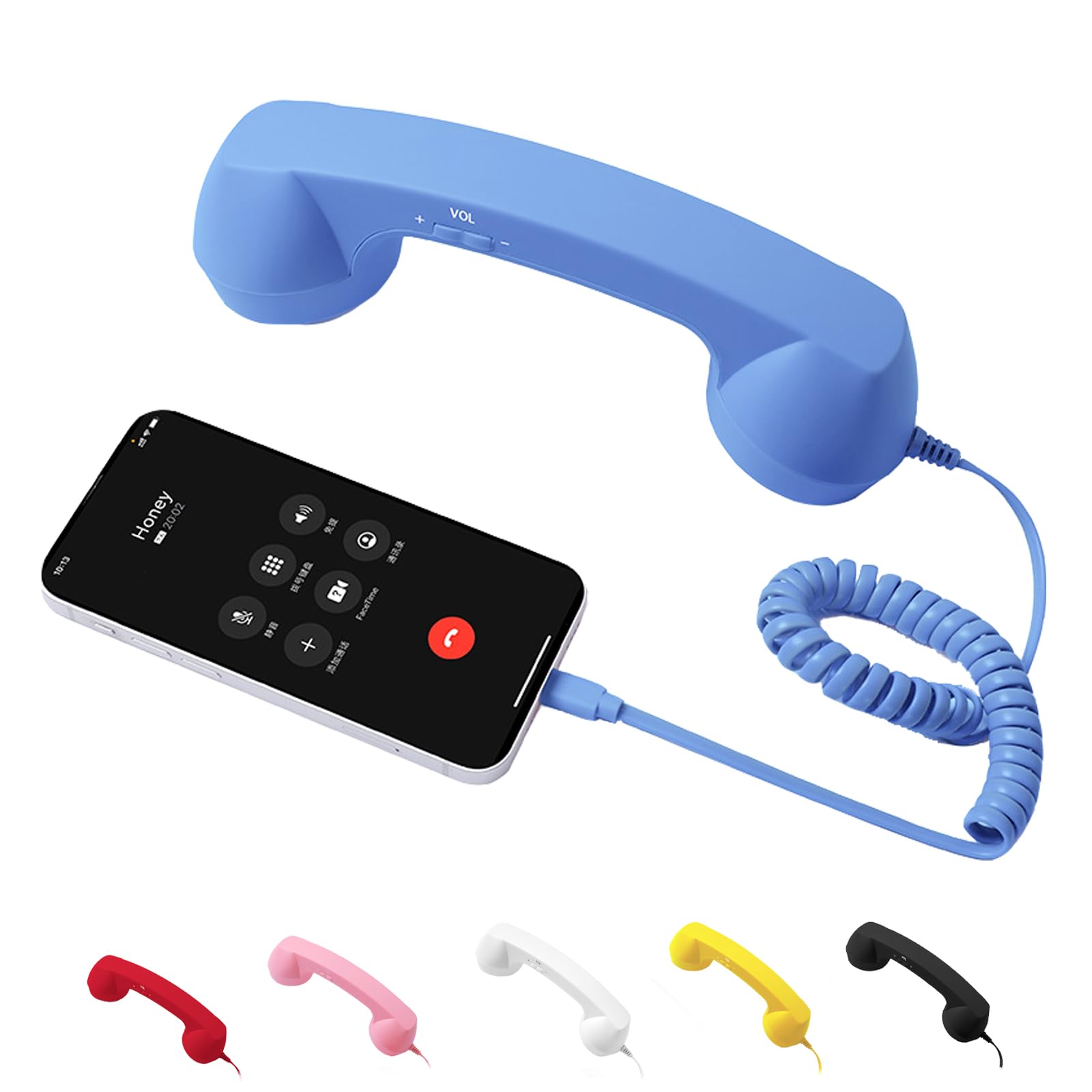 Retro Phone Receiver, Vintage Rotary Bluetooth Rotary Phone Receiver, for Video conferencing (Blue, Type-C)