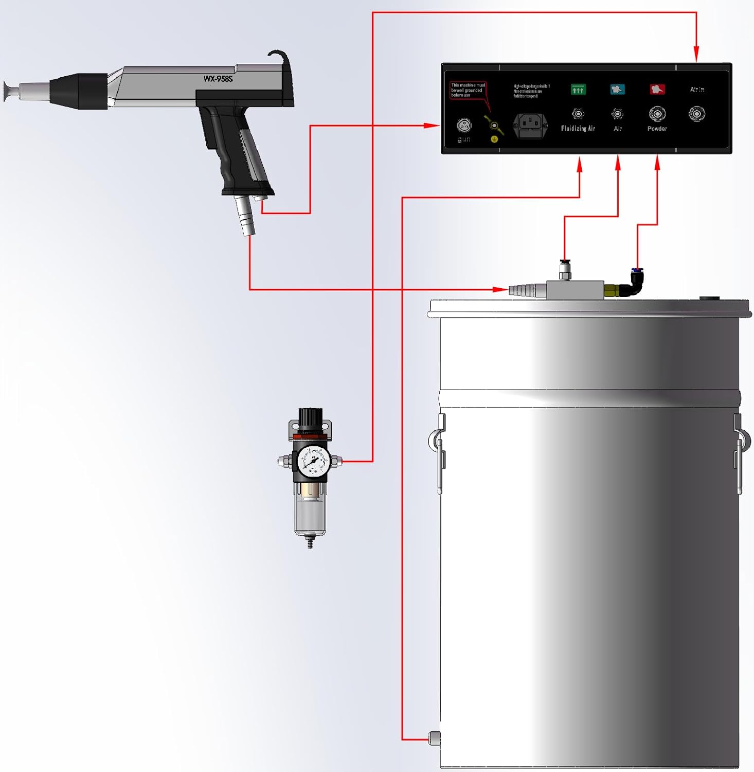 WX-958S 40W 45L Electrostatic Powder Coating Machine with Spraying Gun Powder Coating System Stainless Steel