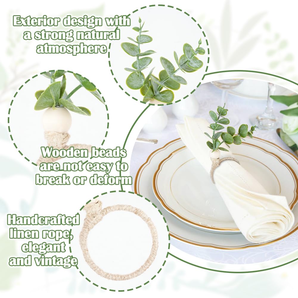 15PCS Anneaux De Serviette Eucalyptus - Décoration Table Farmhouse Rustique Pour Mariage Et Fêtes