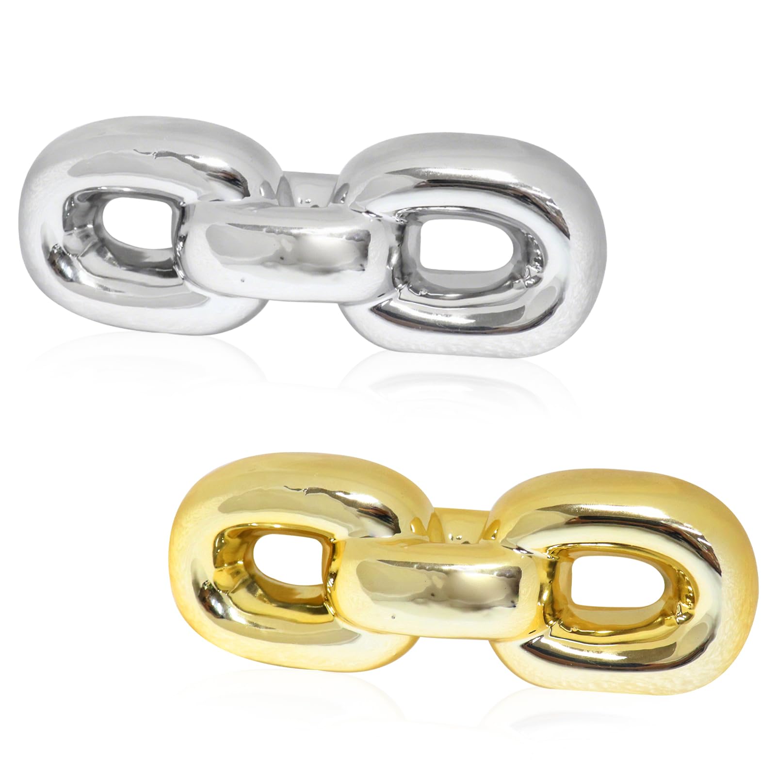 Fakeplant 2pcs Modern Ceramic Chain Link Decor for Living Room, Gold and Silver Link Ornaments, Decorative Sculpture for Coffee Table and Shelf, Minimalist Art Object, Ideal Wedding — image 1