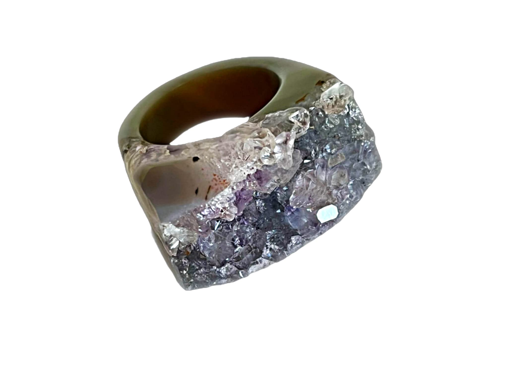 Carved Agate Druzy Ring size 8.25
