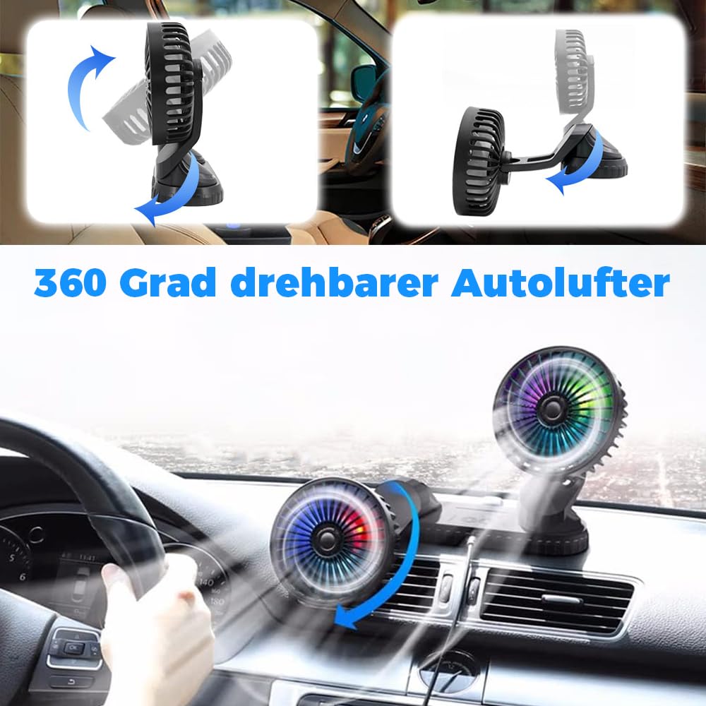 Ventilateur Auto, Ventilateur Voiture USB, 3 Niveaux Ventilateurs De Voiture à Double, VentilateurVoiture Refroidissement Avec Réglable à 360 °, Pour Camion, Camionnette, SUV, Camping-Car