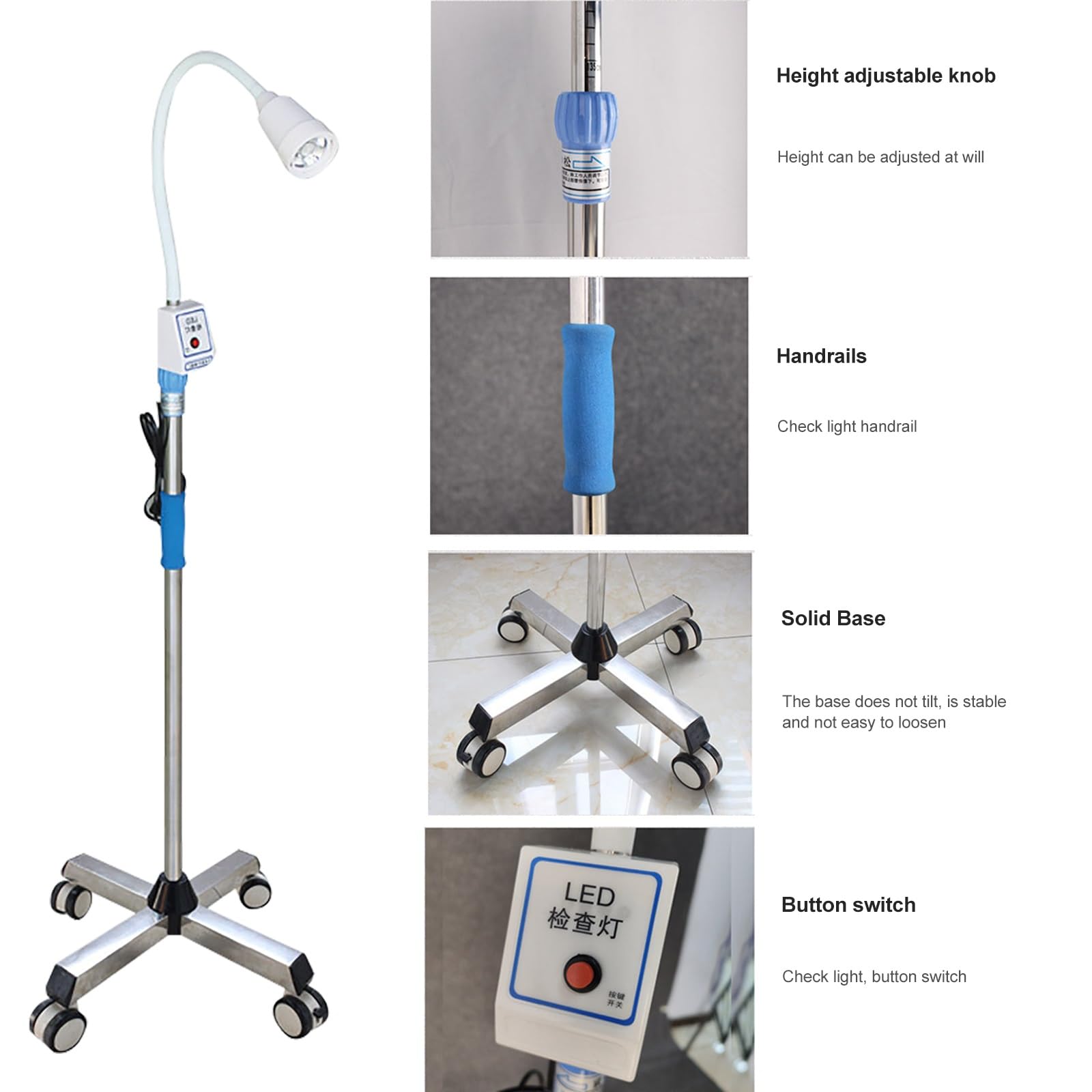 Lampe d'examen chirurgical Lampe d'examen médical sans ombre à LED sur pied, lumière d'examen à col de cygne avec base mobile et roues(Size:LED-9)