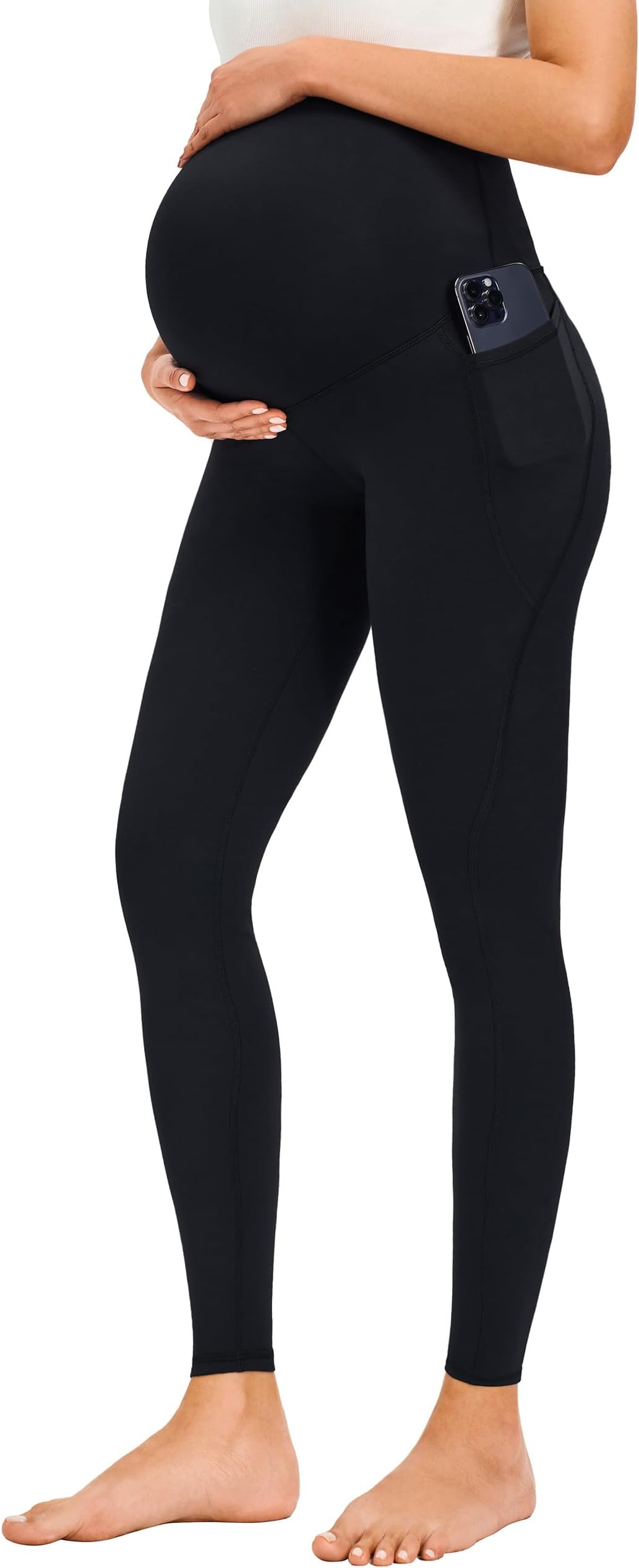 Smooth Feeling Maternity Leggings Over The Belly with Pockets Workout Pregnancy Pants