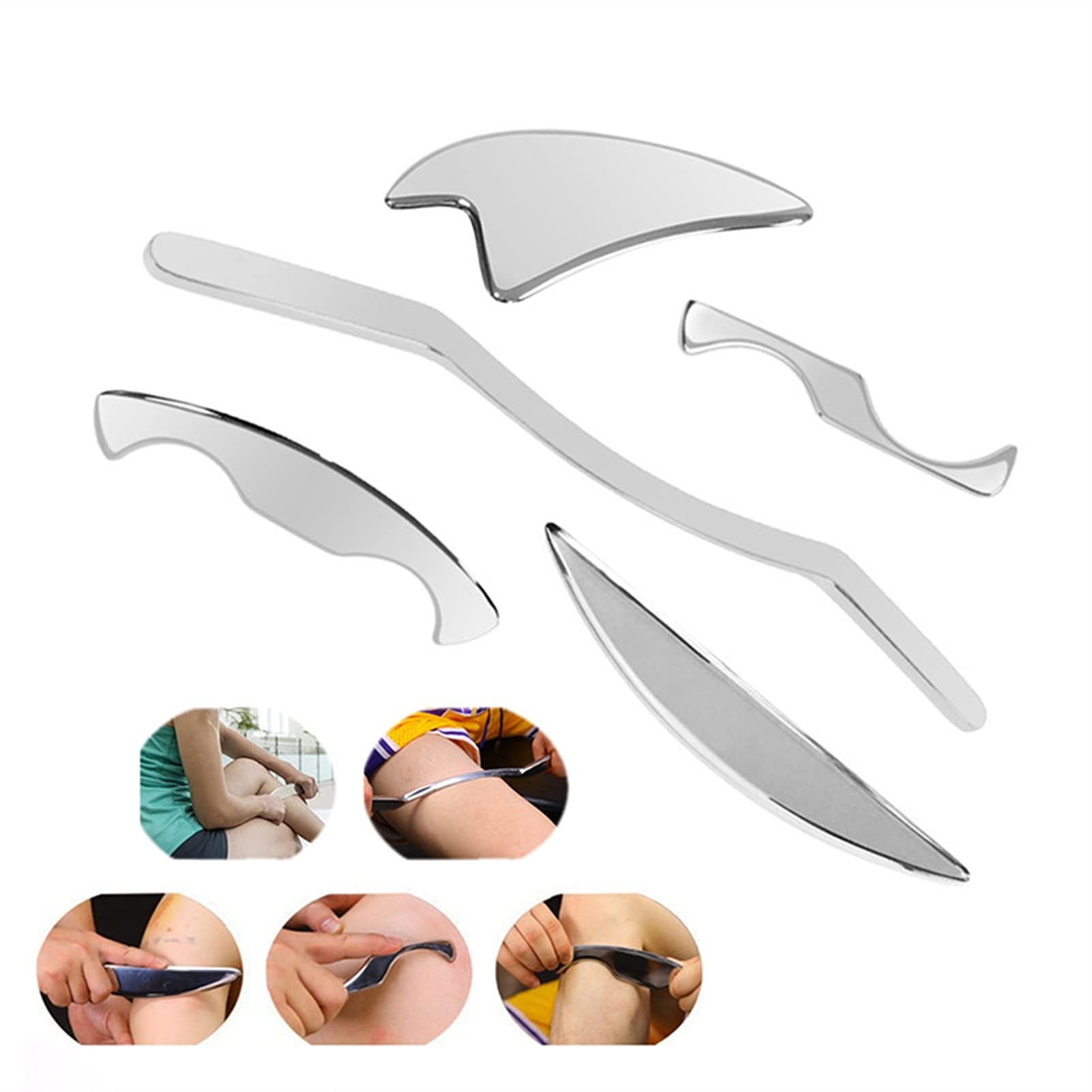 Acero inoxidable Gua Sha Sha Board herramientas de masaje Masaje de tejido profundo Fascia Recuperación Muscle Mssager Guasha Tablero de raspado Gua Sha Sha Scaper usado para espalda, piernas, brazos,