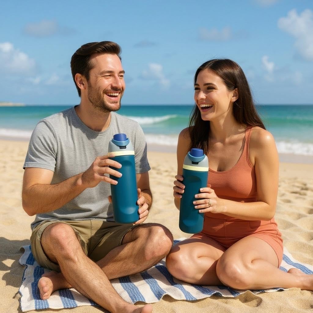 IVY-FlexiSip Insulated Water Bottle - 24oz Stainless Steel, Straw Lid, Vacuum Sealed, BPA-Free, 12Hrs Hot & Cold Up to 24Hrs - Ideal for Work, Gym, Outdoors, Travel - Denim Peacock Blue - Image 4