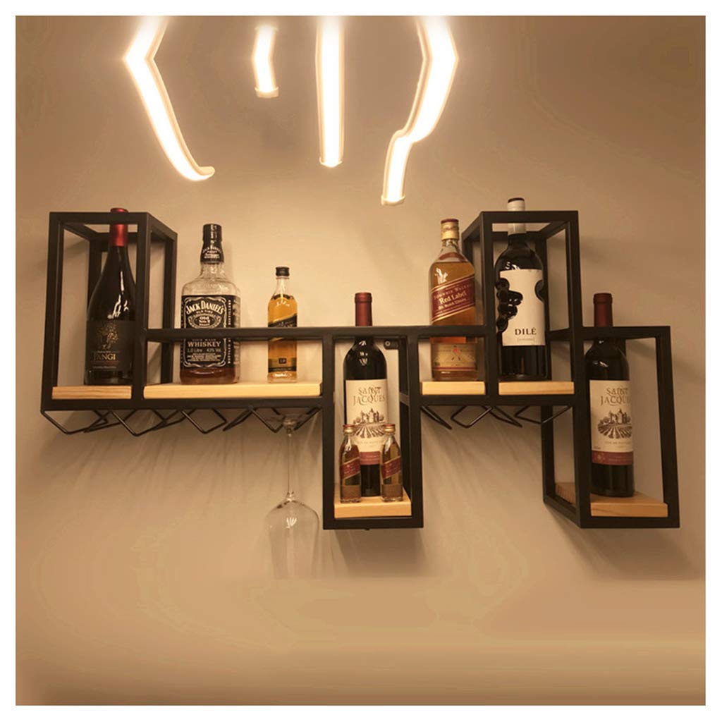 Casier à vin et porte-verre suspendu en bois et métal pour bar et maison