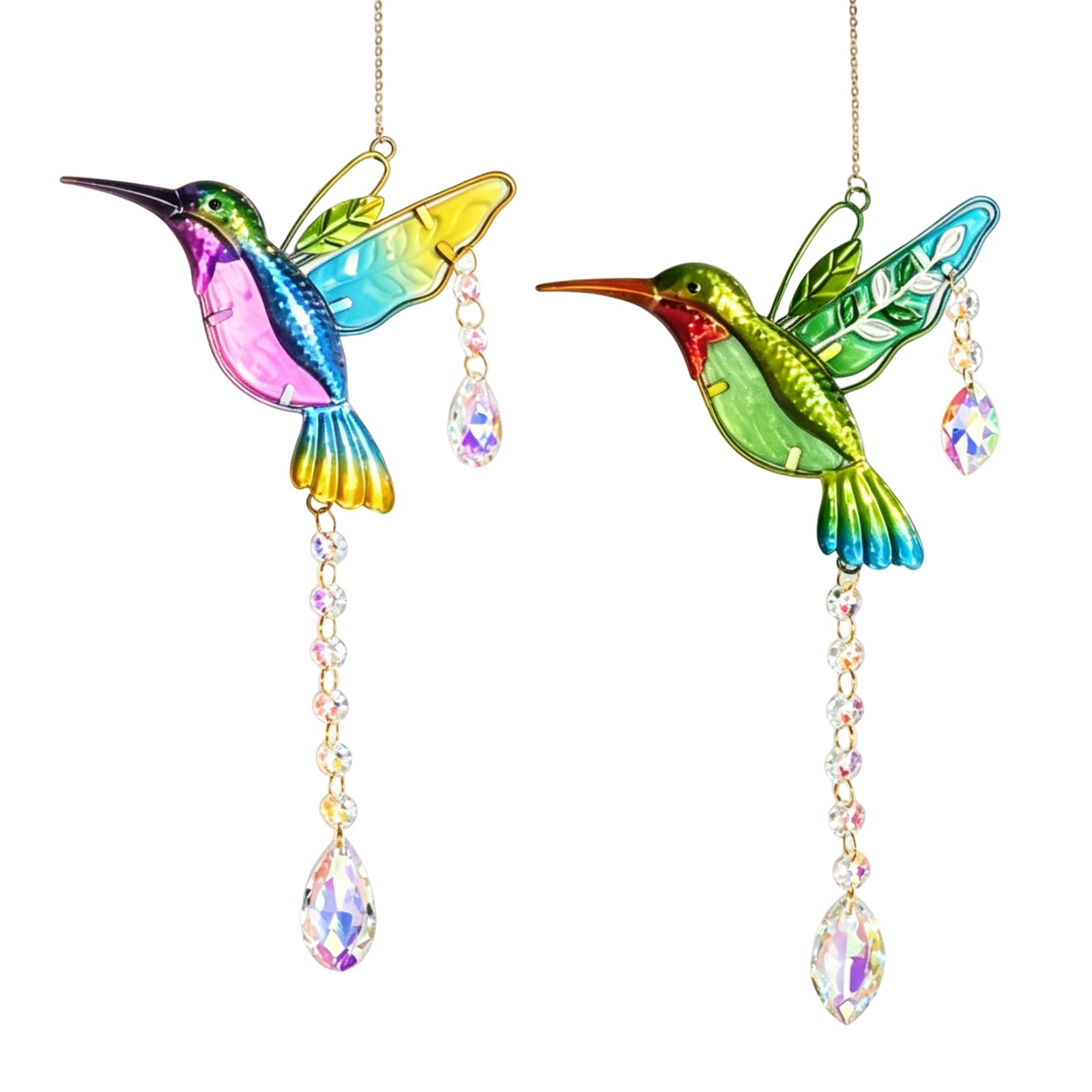 Hoypeyfiy 2 PCS Hummingbird Crystal Suncatchers, Rainbow Maker Stained Glass Wind Chime, Versatile Hanging Decoration for Home, Garden, and Parties