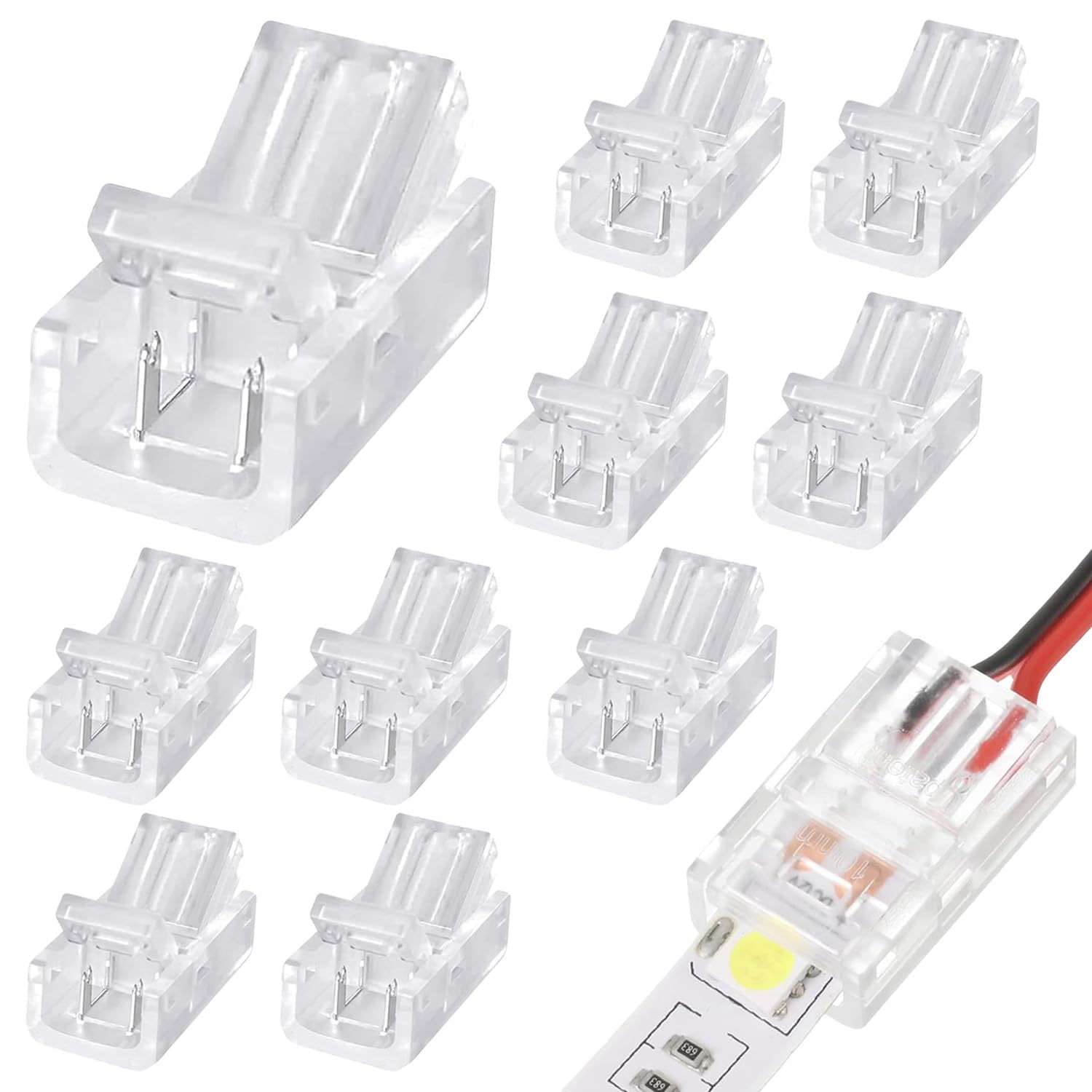 Vextpiratory White 10Pcs Led Strip Light Connectors 2 Pin 8Mm For Cob Led Strips, Solderless Double-Wire Plug-In Compatible With Flexible Light Strip Connectors (White)