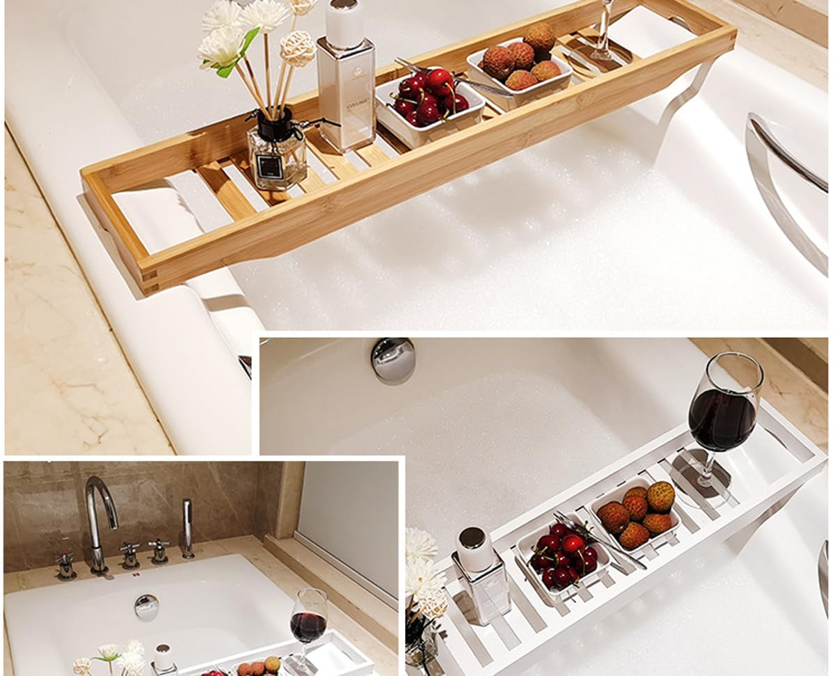 DOCIM Bandeja de Caddy de bañera de bambú, Bandeja de baño Extensible, Bandeja organizadora de bambú ecológica y Segura,Natural