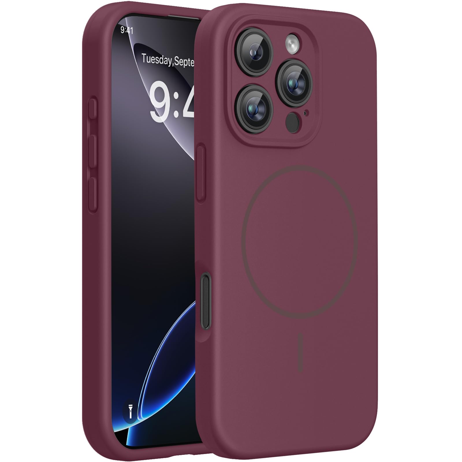 Photo 1 of Miracase Magnetic for iPhone 16 Pro Case, [Soft Anti-Scratch Microfiber Lining], Compatible with MagSafe, Liquid Silicone Case Shockproof Drop Protection Phone Case for 16 Pro,Wine Red