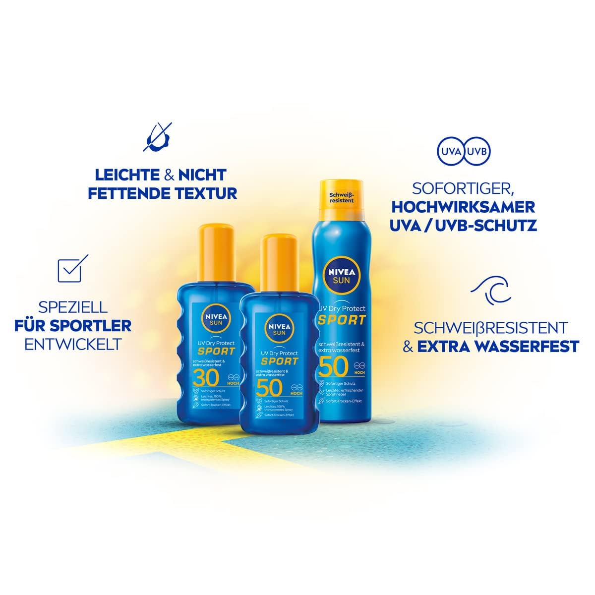 NIVEA SUN UV Dry Protect Sport Sonnenspray LSF 50, 100% transparenter und erfrischender Sonnenschutz, schweißresistente & extra wasserfeste Sonnencreme mit LSF 50, 200 ml - 2