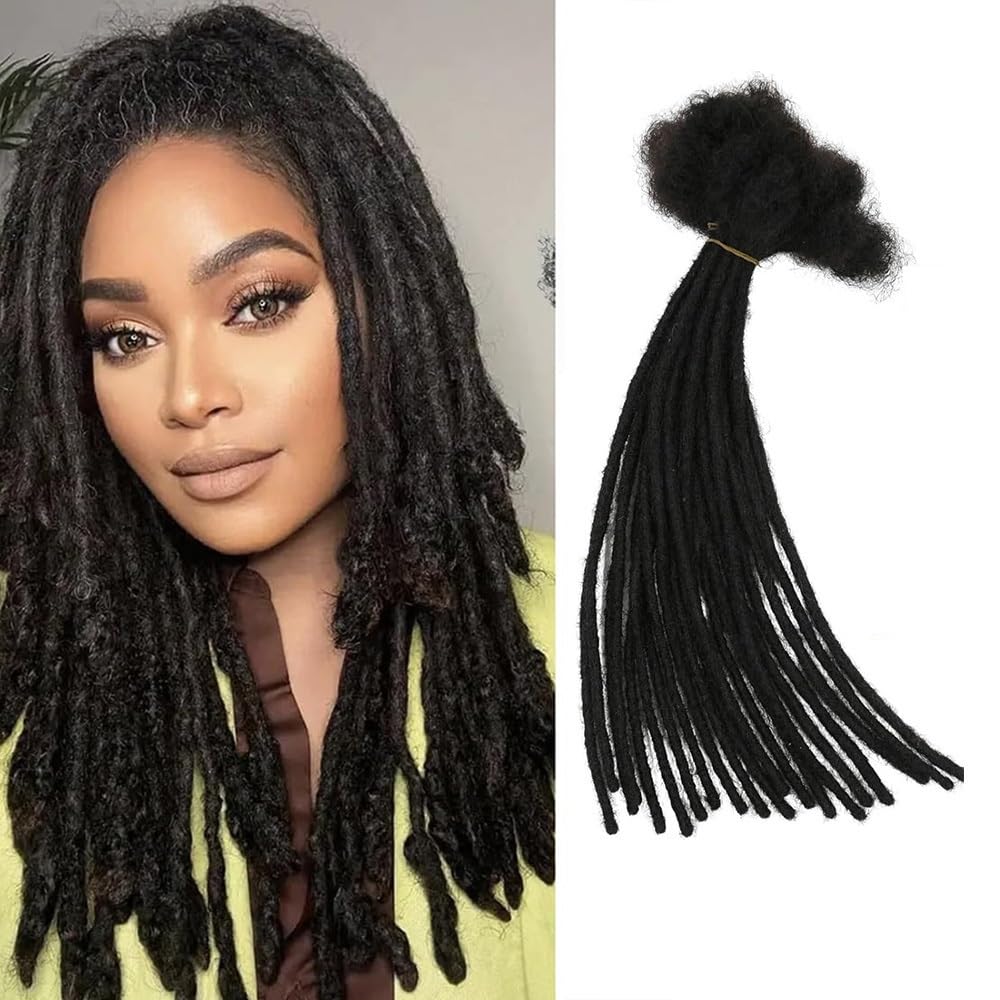 0.4cm & 0.6cm Width, 4-14 Inches10, 30, 60, 100 Strands Options 100% Real Human Hair Dreadlock Extensions for Men/Women/Kids, Handmade Permanent Loc Extension Bundles (0.4cm, 10inches, 10Strands)