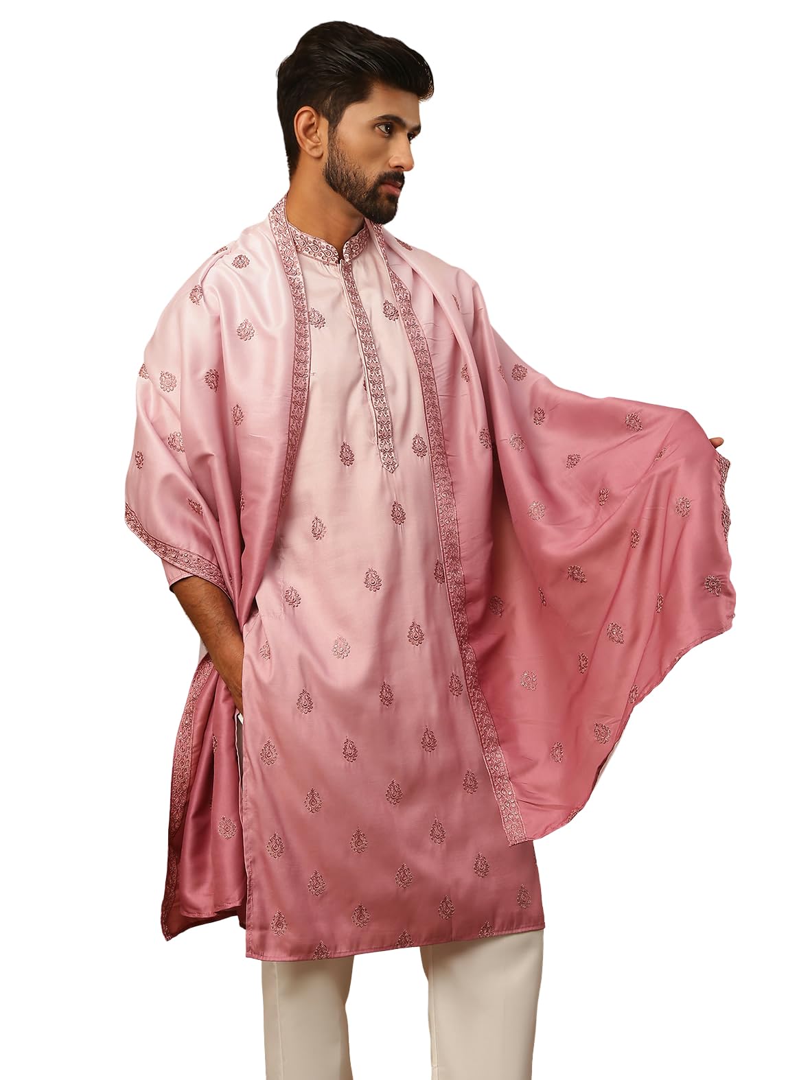 jompers Embroidered Silk Blend Kurta Set with Dupatta-picture-33
