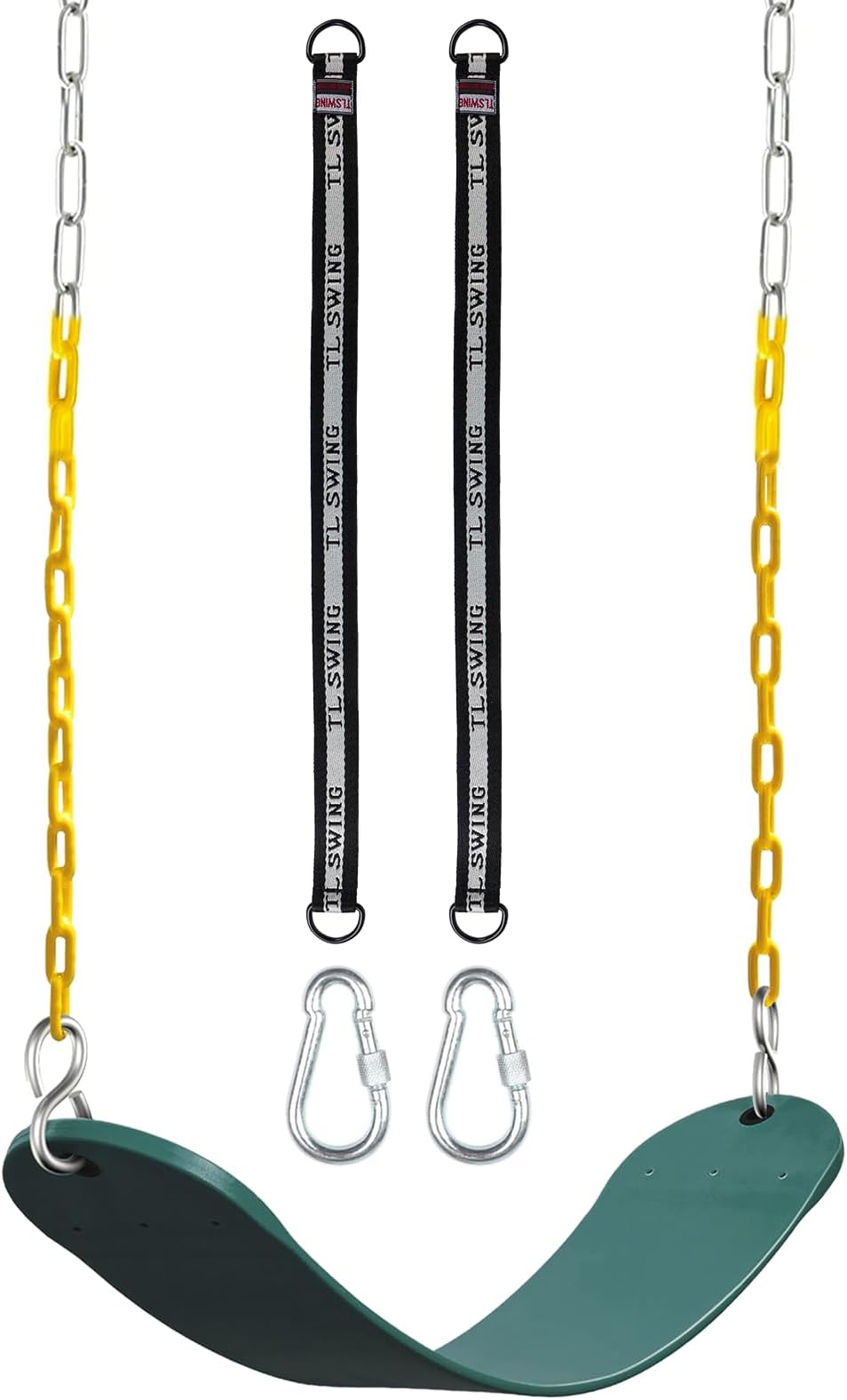 DECORLIFE Swing Seat for Swing Set, with Tree Swing Straps, Support 330lb, Swing Seat Replacement Kits with Coated Chains for Kids, Swing Sets Backyard Accessories with Snap Hooks, Green