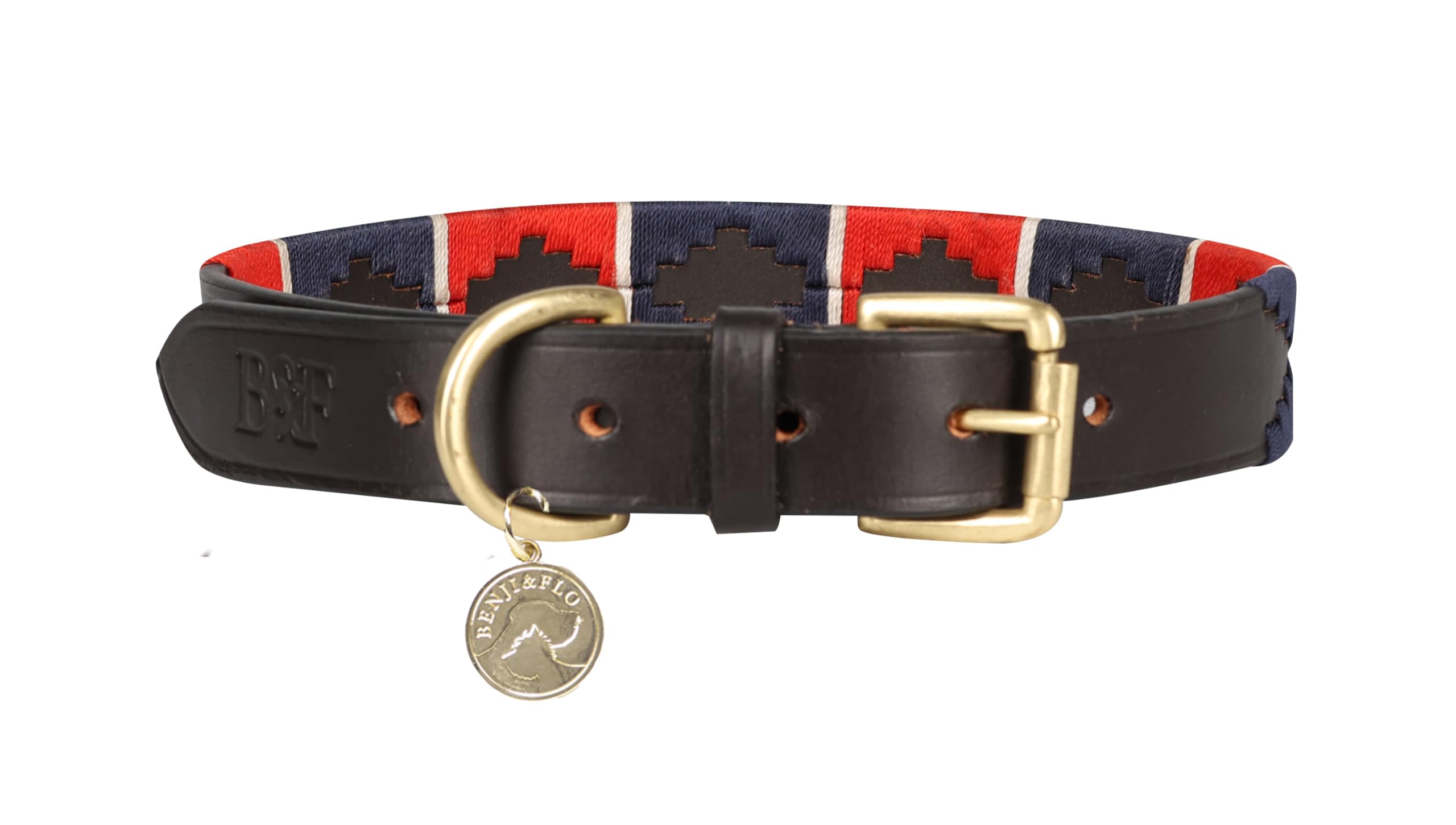 Benji & Flo Sublime Polo Leather Dog Collar (X Small, Red/Navy/White)