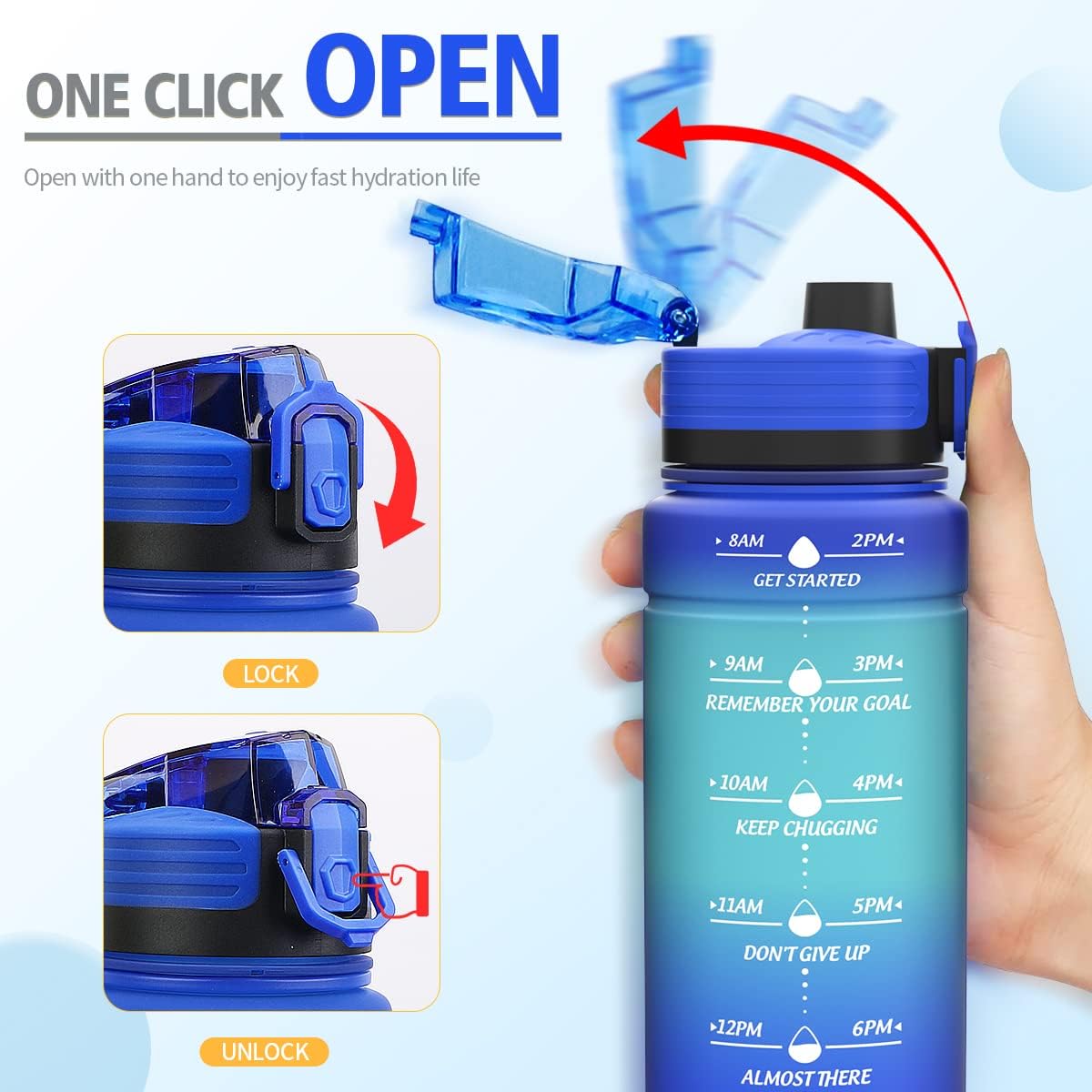 Niggeey Motivational Water Bottle with Time Marker, Sports Water Bottles 1.5l, 1l, 700ml, 500ml Kids Water Bottles - Image 5