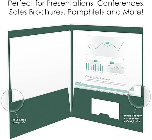 Miniatura 3 de Carpetas de presentación de 25 unidades, color verde, con dos bolsillos, perfectas para material de ventas, documentos importantes y más (9 x 12)