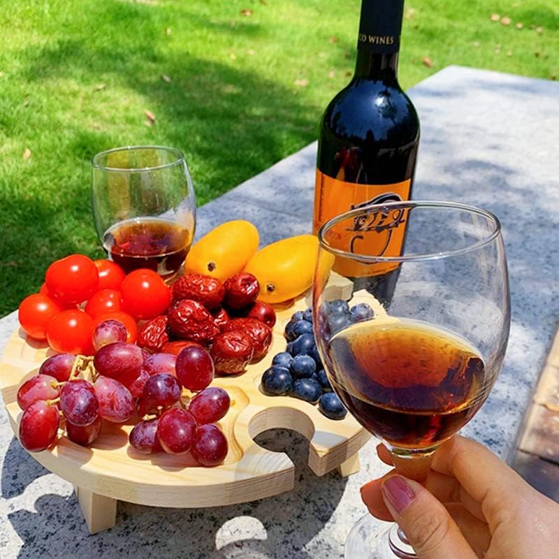 Miniatura 4 de Mesa de picnic plegable de madera con soporte para copas de vino, estante portátil creativo 2 en 1 para copas de vino y plato compartimental para