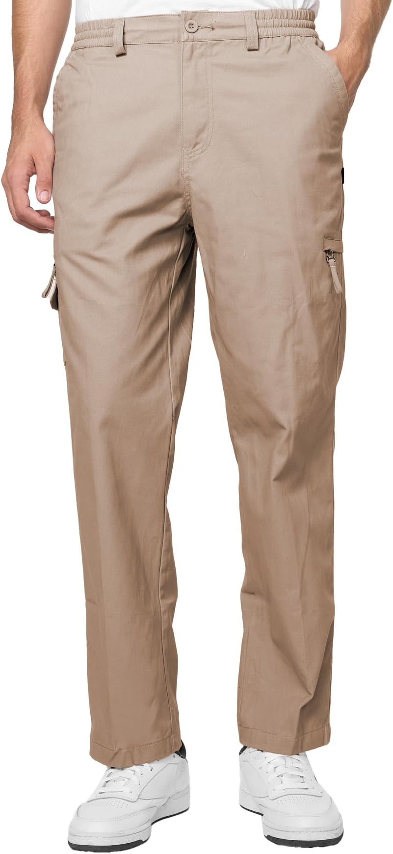 EGOMAXX Men Cargo Fabric Trousers Straight Leg | Regular Fit Stretch Chino Pants | Casual Cotton Trousers T Mode