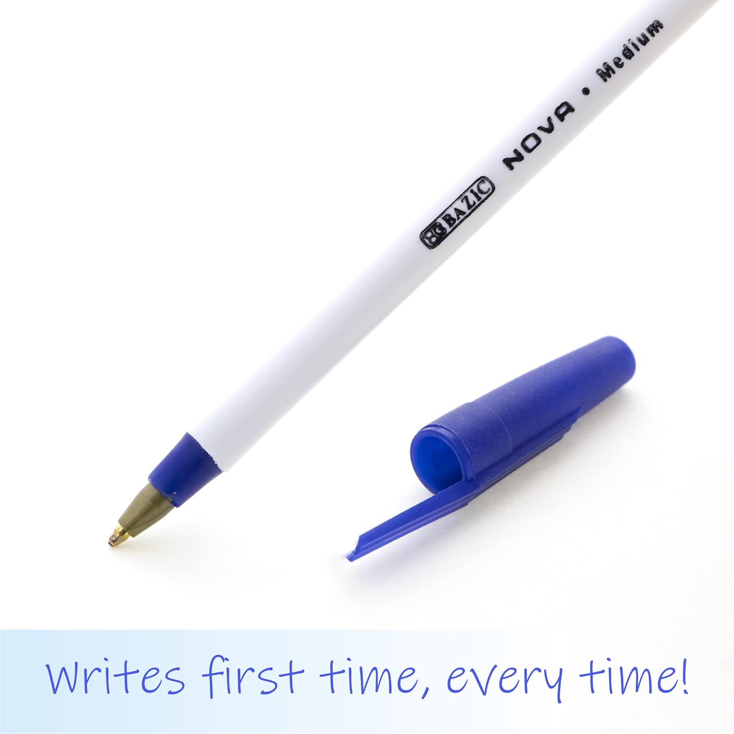 BAZIC Products Ballpoint Pen Nova Blue Color Stick Pens, 1.0 mm Bold Point Smooth Writing, for Office School Teacher (12/Pack), 12-Pack