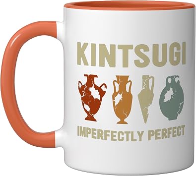 Pottery Kintsukuroi Japanese Artistry Kintsukuroi Kintsugi Ceramic Mug, Orange/White, 11oz