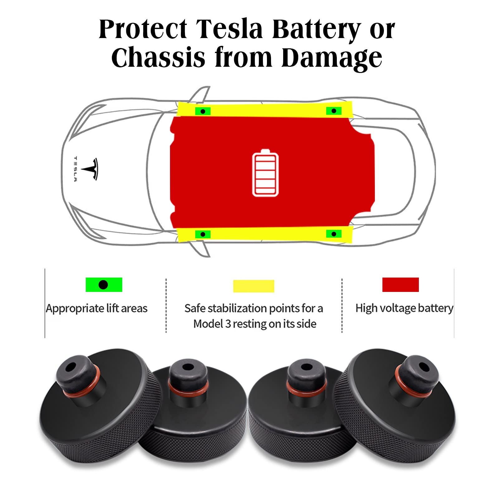 Podkładka do podnoszenia podnośnika, Askwhy Jack Puck Pads do modelu Tesla 3/S/X/Y, podnośnik, narzędzie z pudełkiem do przechowywania, 4 szt