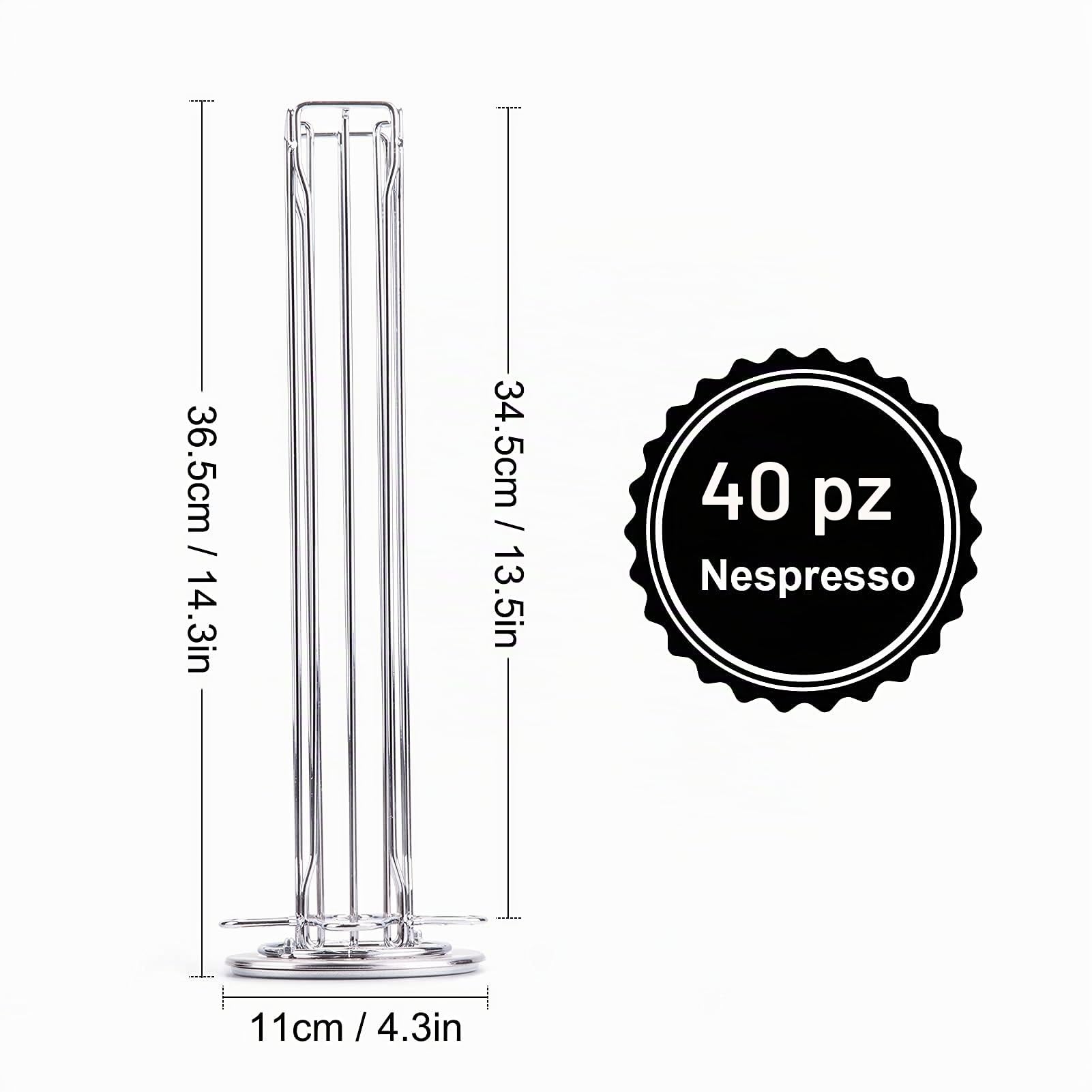 YGJT Porta Capsule Per Nespresso, Porta Cialde Per Nespresso 40 Pezzi Caffè Capsule，Portacapsule Girevoli a 360 Gradi Acciaio Inossidabile, Ufficio & Cucina 11.5x11.5x39cm (Argento Cromato)