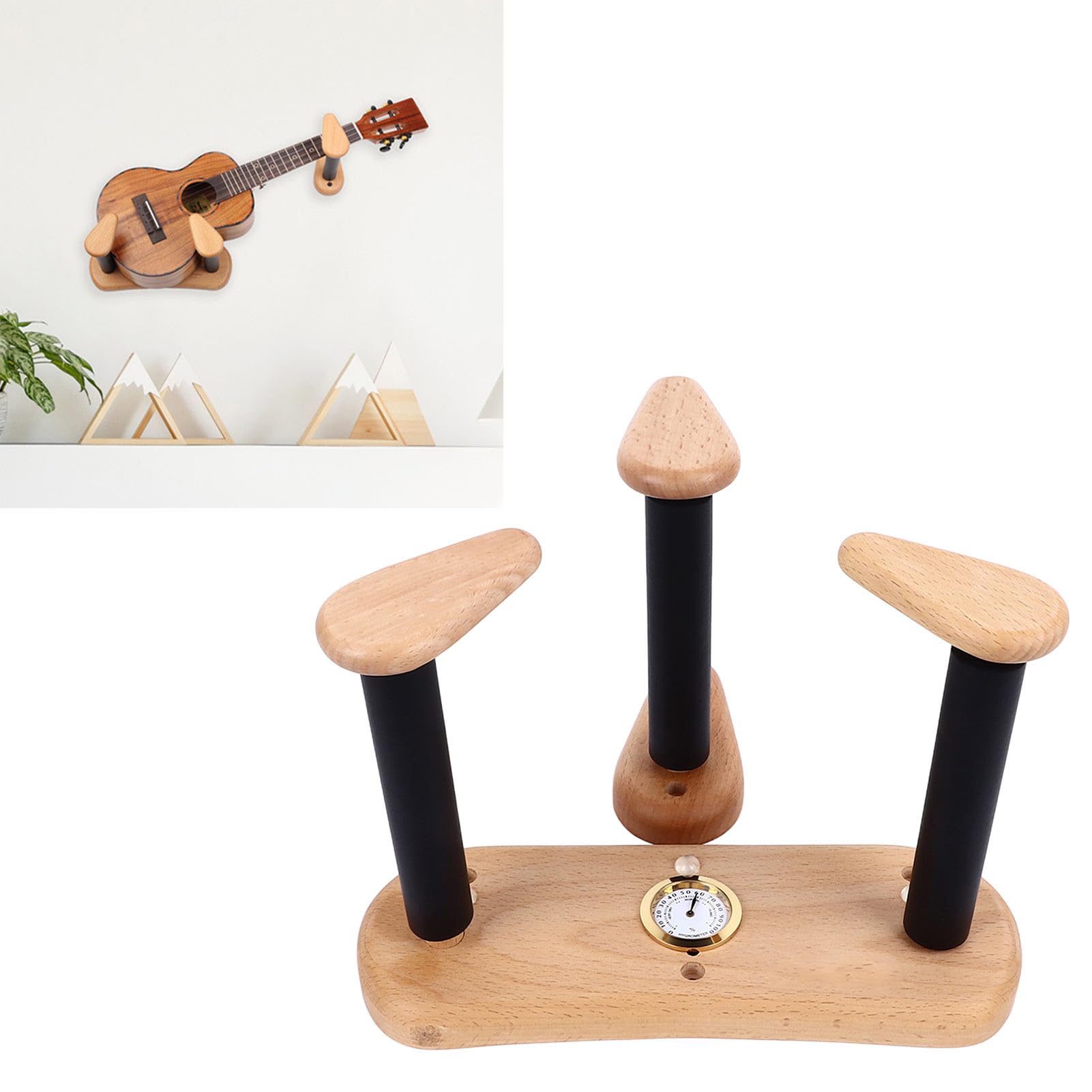 Hak gitarowy PolyGen Split Design z wyściółką EVA do użytku w domu/studio, solidny drewniany wieszak na gitarę do poziomego montażu ściennego gitar basowych/elektrycznych (With Hygrometer)