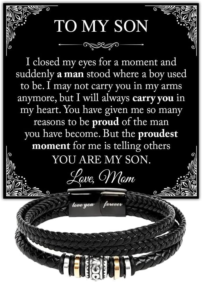 To My Son Bracelets Gifts, Best Gift For Son, Men Gift, Love You Forever Bracelets, Gifts on Christmas, Birthday Gift With Message Card and Box