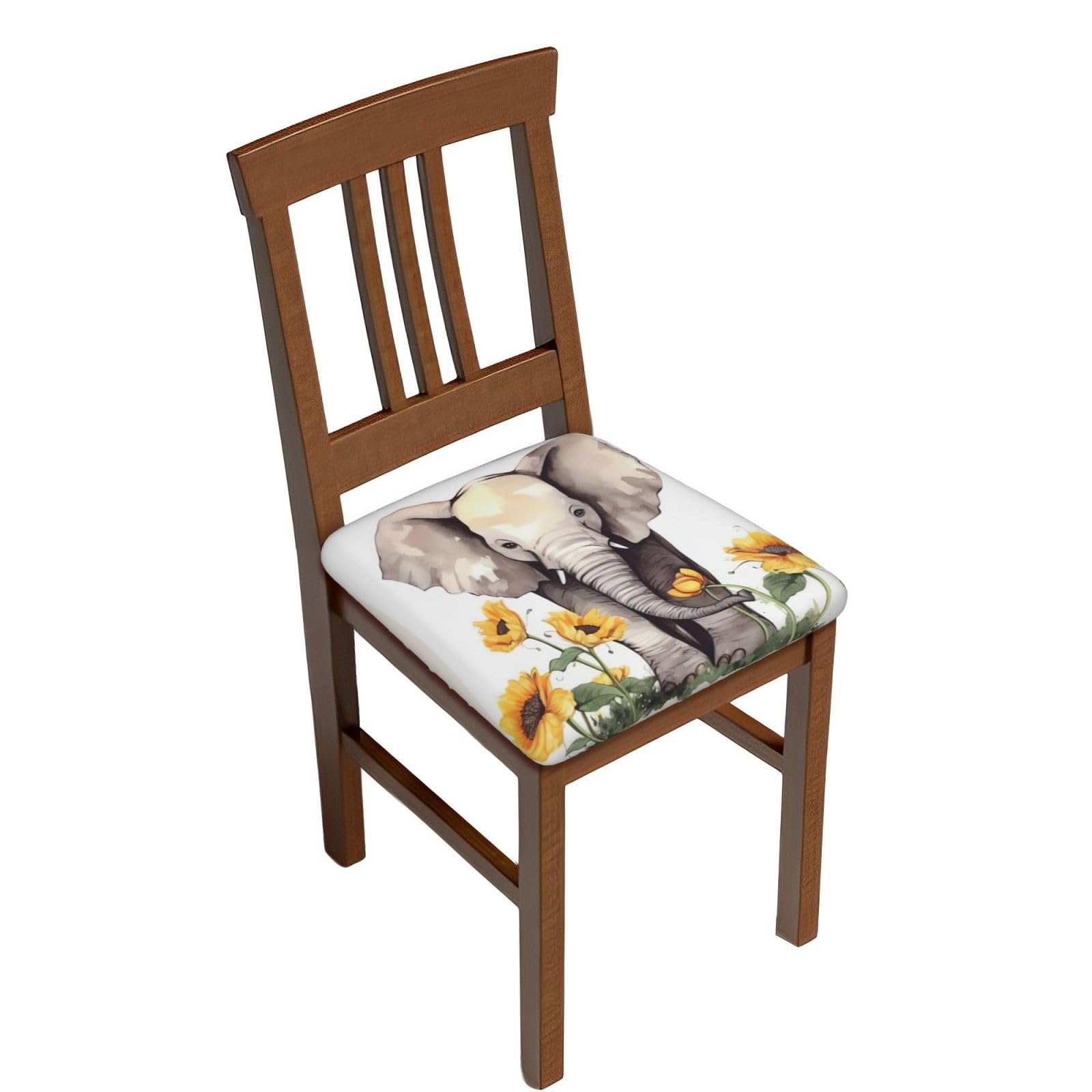 Fodpand Four Pieces Elephant And Sunflower Square Stool Covers Stretch Removable Square Bar Stool Seat Covers Washable Dustproof Stool Cushion Slipcover Soft Milk Silk Bar Chair Covers With Band