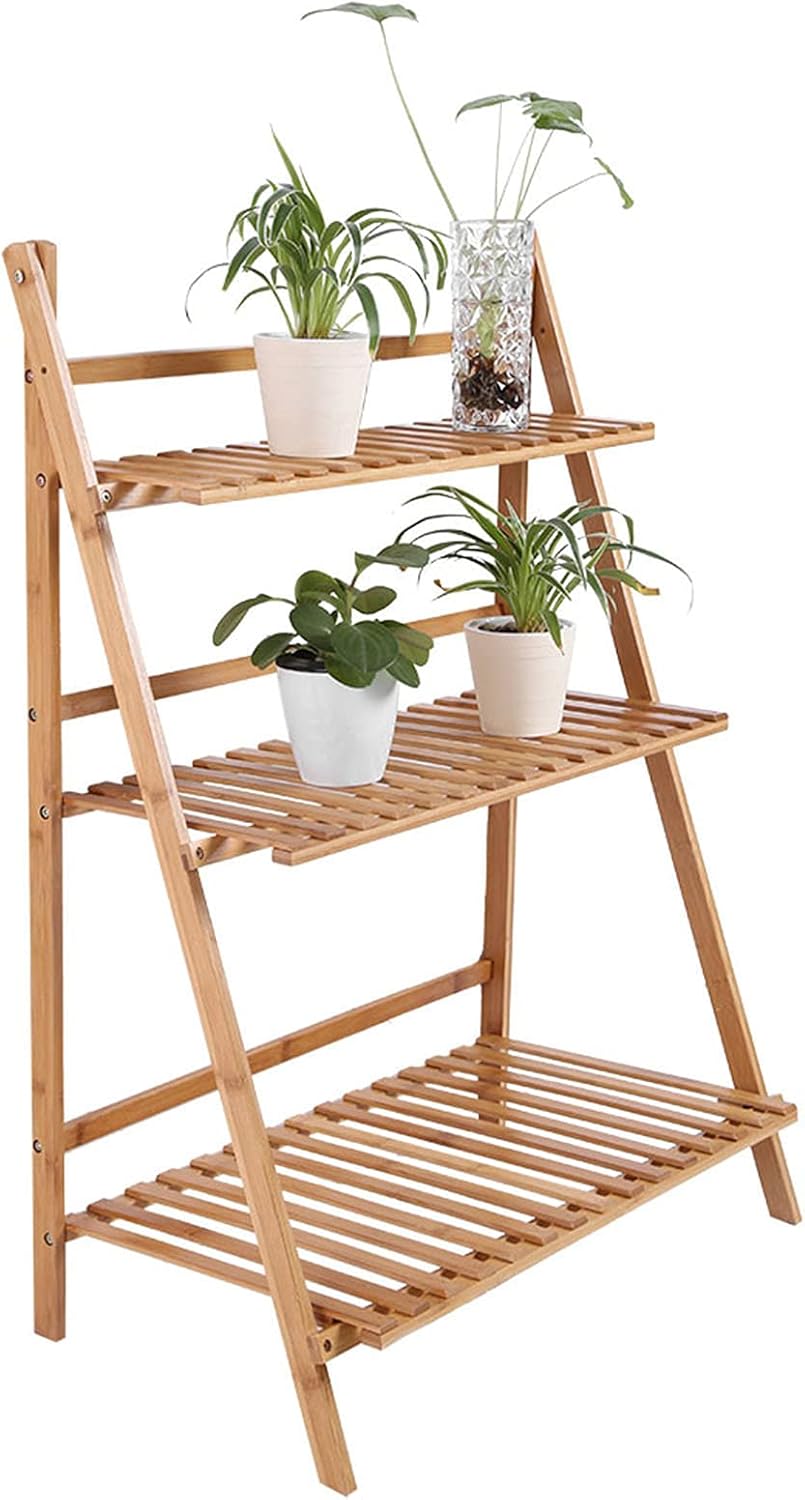 Multi Layer Foldable Flower Plant Pots Rack Stand Shelf for Balcony Living Room Garden Patio (Bambooes)