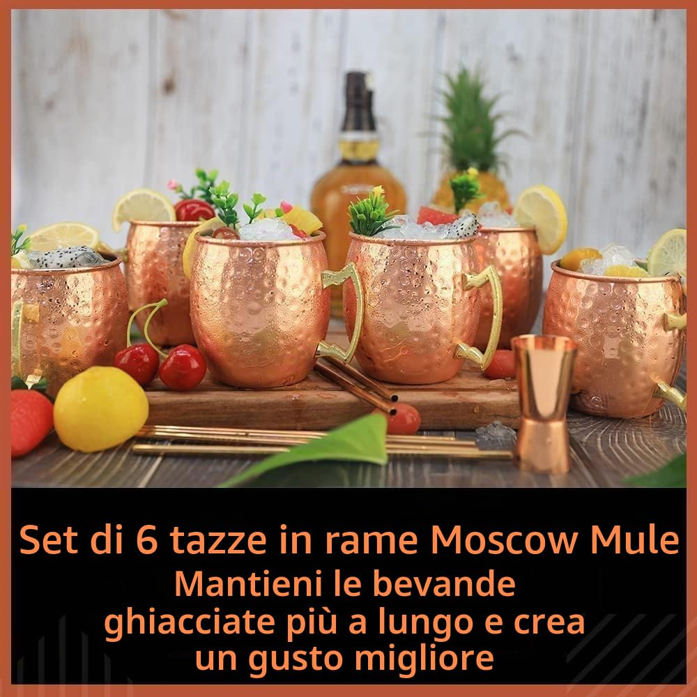 Moscow Mule - Set di 6 tazze in acciaio inox placcato rame, 510 ml, per bevande refrigerate (confezione da 6)