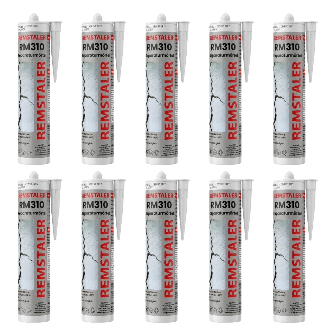 10x Remstaler REPARATURMÖRTEL für Mauerwerksfugen und Ausbruchstellen in Beton | zementgrau | überstreichbar | 310ml (10 Stk.)
