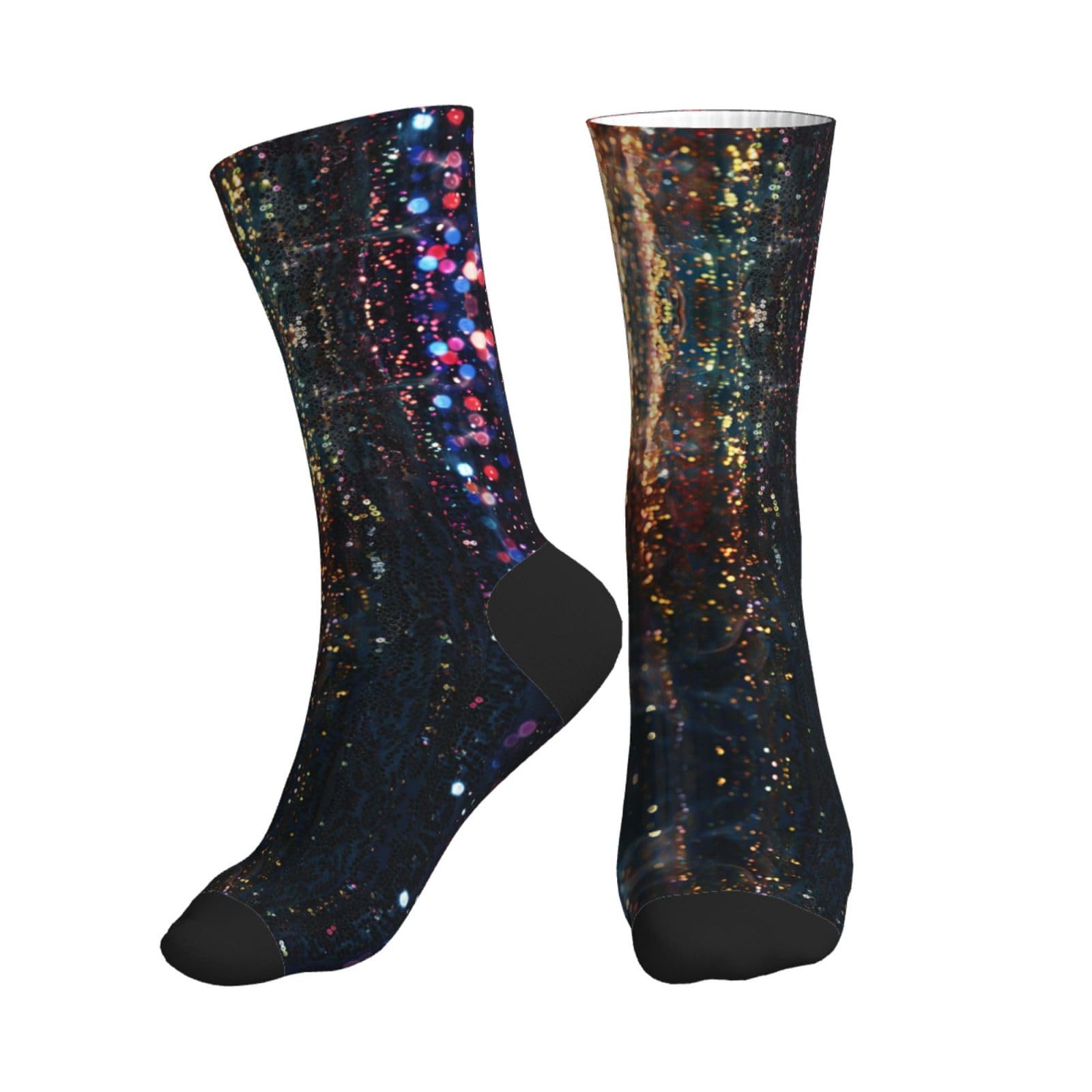 ERSDWRE Gradient Sequin Sparkle Print Crew Socks,Athletic Socks For Men,Womens Cushioned Soft Sock For Gym Running Sports