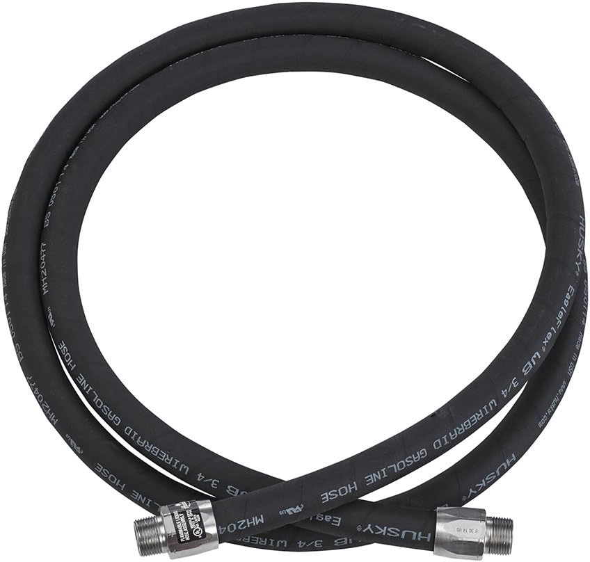 Husky Wirebraid Gasoline Hose, Made in USA, 3/4" Male NPTF x 9' EagleFlex Fuel Hose with Permanent Couplings, Model CP12WB09