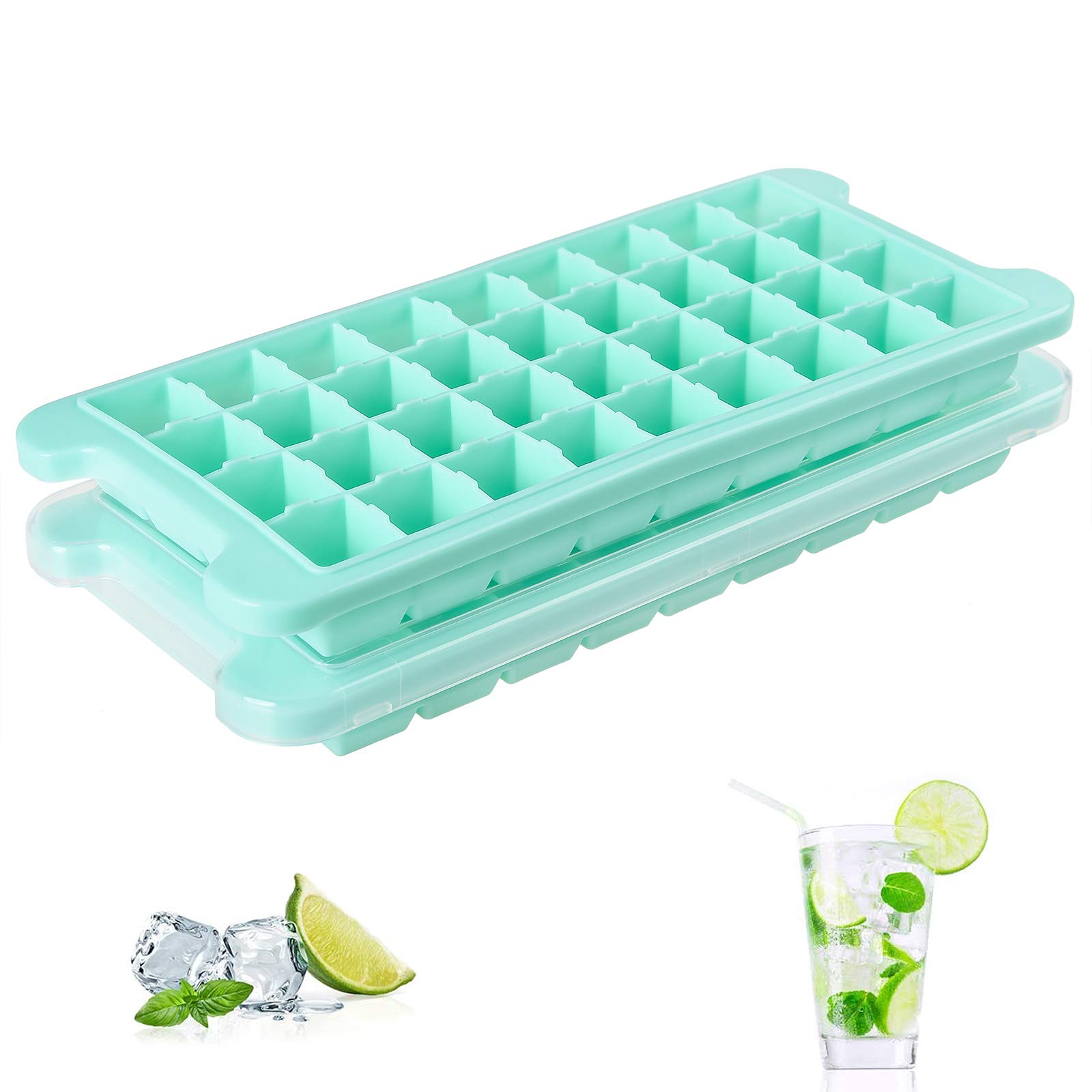 2 Pack Premium Ice Cube Trays, ONLYWEE Easy-Release Silicone Ice Cube Molds, Flexible, Reusable Safe Square 72-Ice Trays with Lid, BPA Free, for Whiskey, Cocktail, Beer, Food, Limited Edition 2021