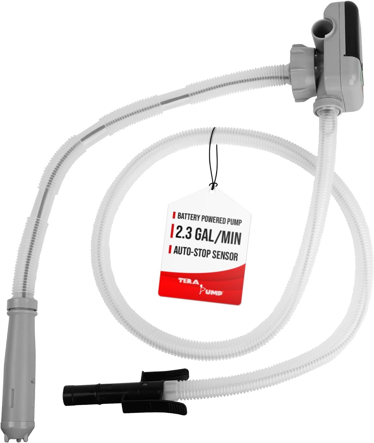 TERA PUMP 2.3 GPM Battery Powered Chemical Fuel Transfer Pump with Auto-Stop Sensor, Designed for Methanol, Ethanol, DEF, Window Washer Fluid, Comes with a set of 4 gas can adapters, Extended Hose