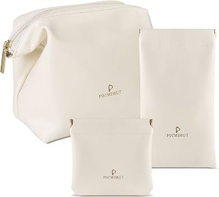 Small Travel Makeup Bag,Mini Leather Makeup Bag for Purse,Wide-open Makeup Pouch Purse Lipstick Bag Makeup Organizer for Women and Girls(White)