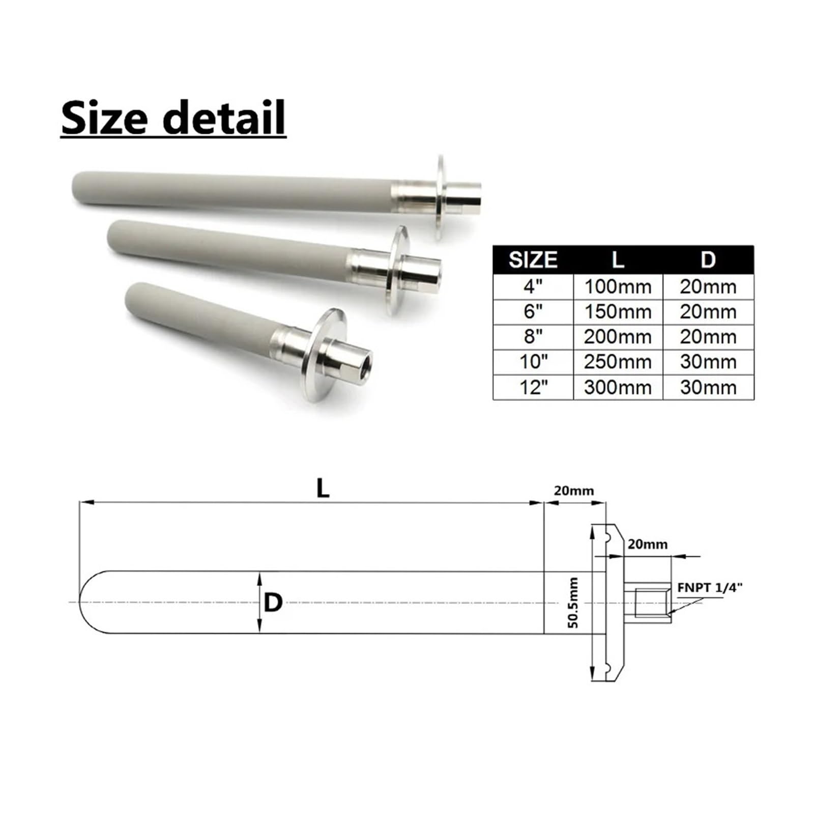 1 sztuka SS316L 50,5 Tri Clamp stal szlachetna 1/4" element filtrujący (z zaworem, 8 cala x tuleja 50,5)