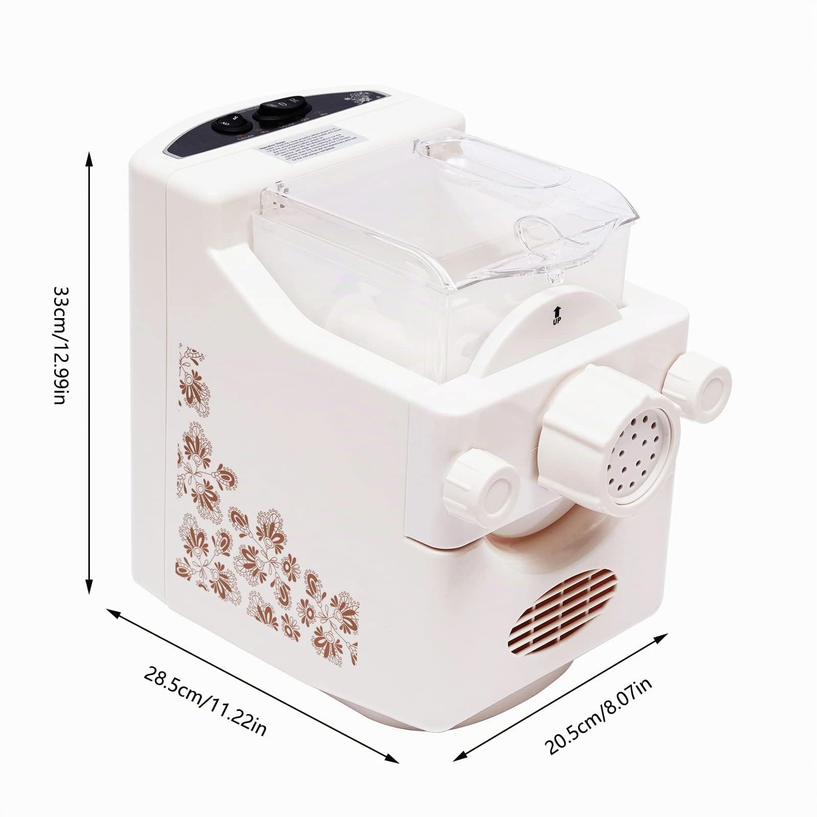 Machine à pâtes électrique entièrement automatique, machine à spaghettis avec 9 grilles à pâtes et 1 ensemble de presse à raviolis, Blanc