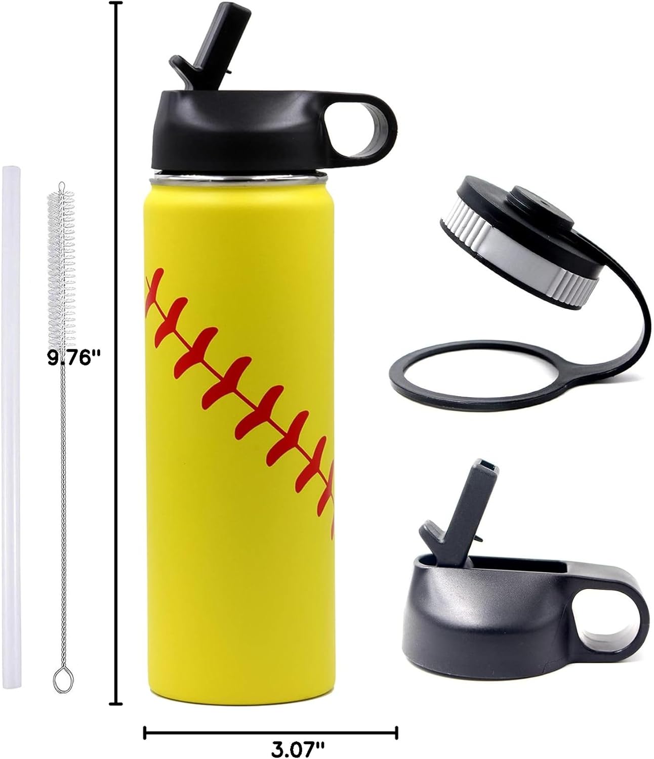 22 oz Softball Water Bottle, Wide Mouth Sports Flask Metal Travel Tumbler with 2 Lids, Stainless Steel Double Wall Vacuum Insulated Leak Proof Thermo Water Bottles, Softball Stuff Gifts for Mom Girls - Image 7