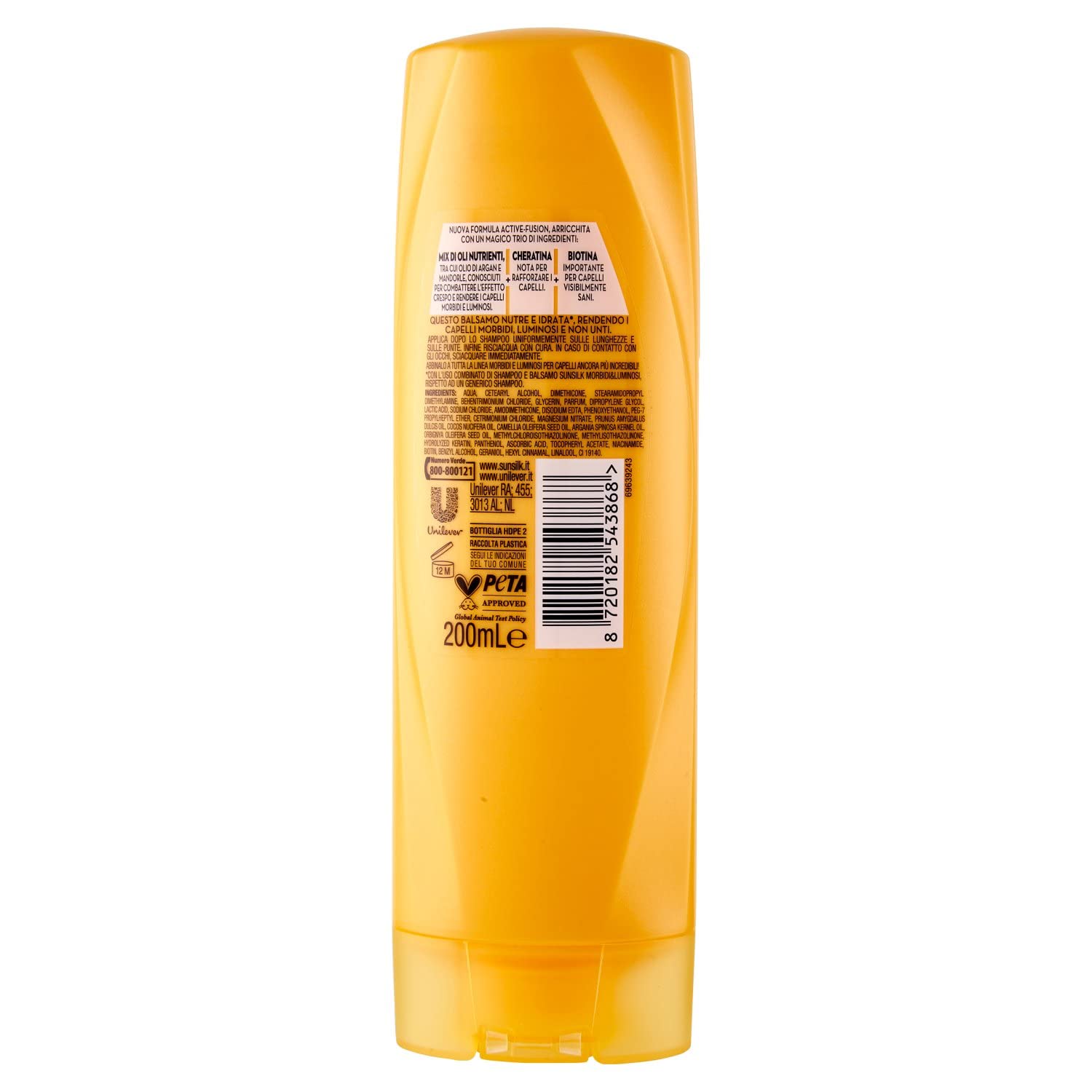 Sunsilk, Balsamo Morbidi e Luminosi, Balsamo Anticrespo, Dona Capelli Morbidi e Non Unti, Formula Active-Fusion con Olio di Argan e Mandorle, Cheratina e Biotina, 200 ml (Confezione da 6)