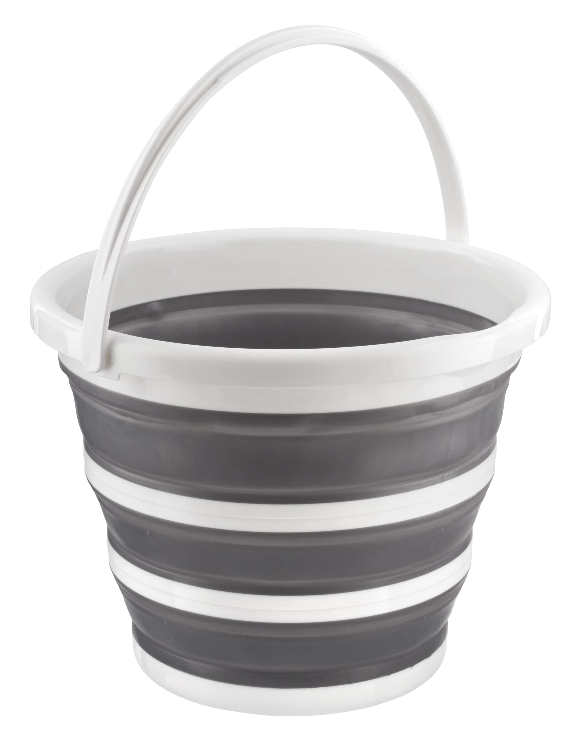 HOMESHOPA Collapsible Bucket, Grey 10L Capacity Compact, Sturdy Foldable Silicone Water Bucket with Comfortable Grip Handle, Portable Space Saving Large Water Pail, Cleaning Fishing Camping