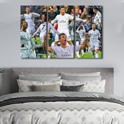 Miniatura 156 de TISHIRON 3 paneles CR7 Cristiano Ronaldo - Póster en lienzo para decoración de pared, pelota deportiva, casa moderna, para club, arena, sala