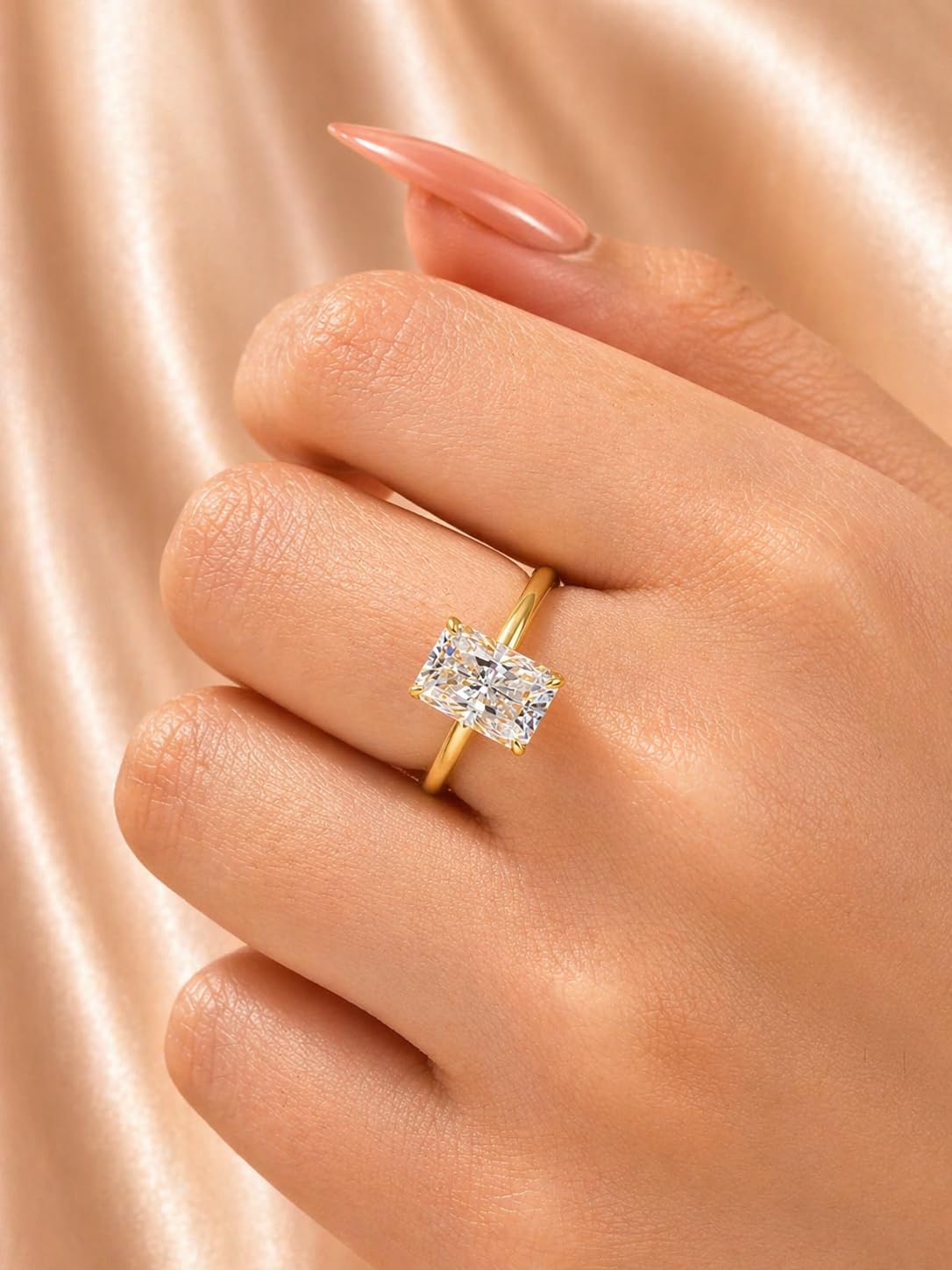 Maxinejewelry 3.0CT Elongated Radiant Cut Moissanite Solitaire Engagement Ring for Women, S925 Sterling Silver Lab-Created D Color VVS1 Solitaire Promise Ring