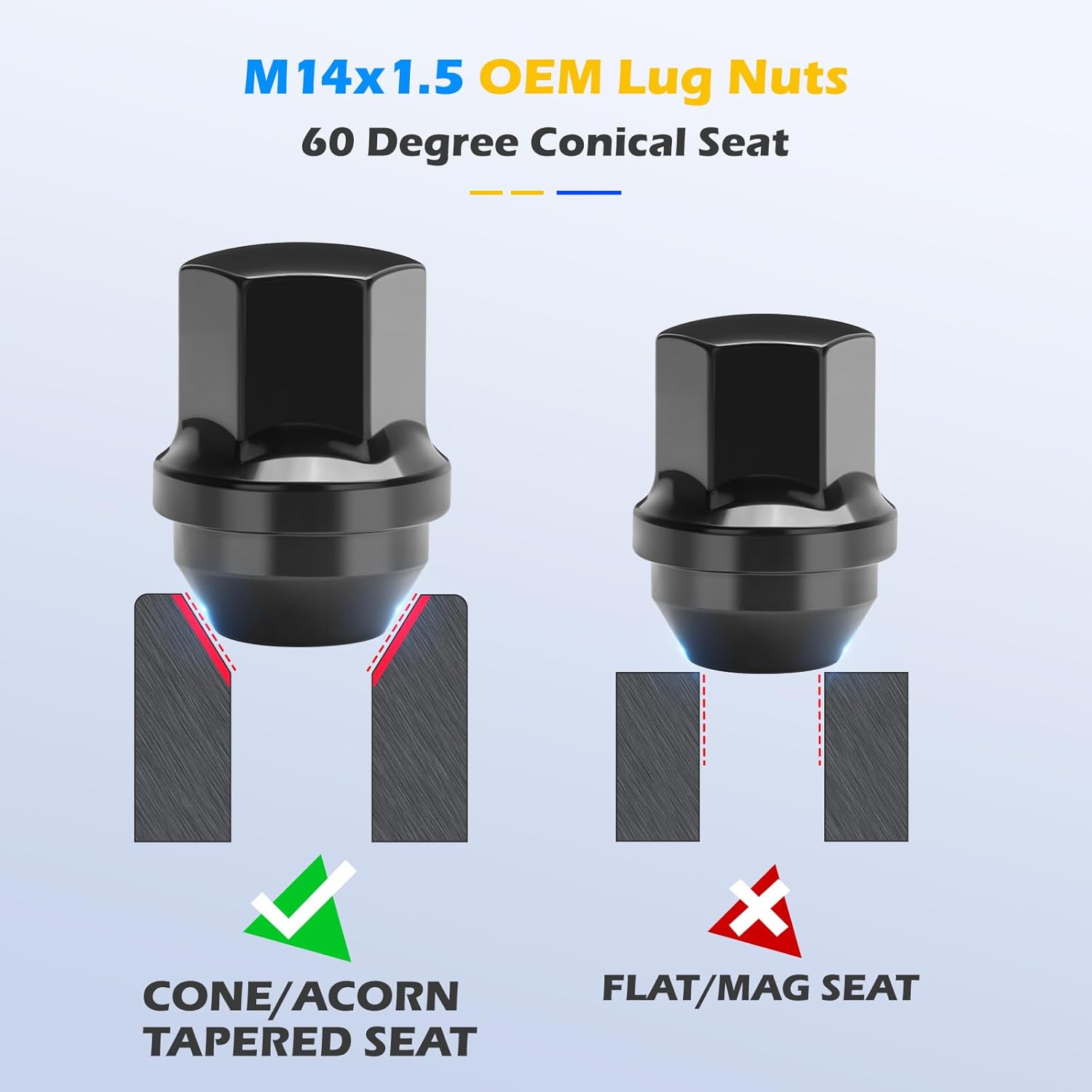Dynofit M14×1.5 OEM Lug Nuts Compatible with Ram 1500 Jeep Buick Cadillac Chrysler, 20PCS Chrome Wheel Nuts 22mm Hex 1.5" Height One-piece Design Conical Cone Bulge Seat