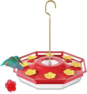 Hanging Hummingbird Feeder, Leak-Proof Nectcar Feeder, Lightweight Outdoor Hummingbird Feeder, Attractive Hummingbird Necctar Feeder with 8 Feeding Ports, Saucer Humming Feeder for Gardens Balconies