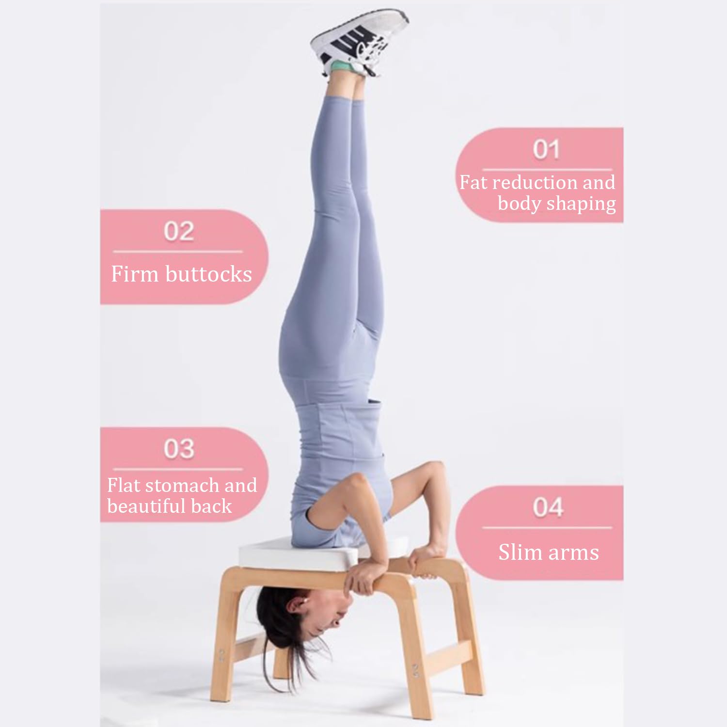 Sgabello Yoga Per Verticali,Seduta Yoga Per Esercizi Headstand In Legno Massiccio,Poggiatesta Rimovibile,Adatta Per Chi Pratica Fitness,Uso Domestico,(63 * 41 * 38cm,Bianco)
