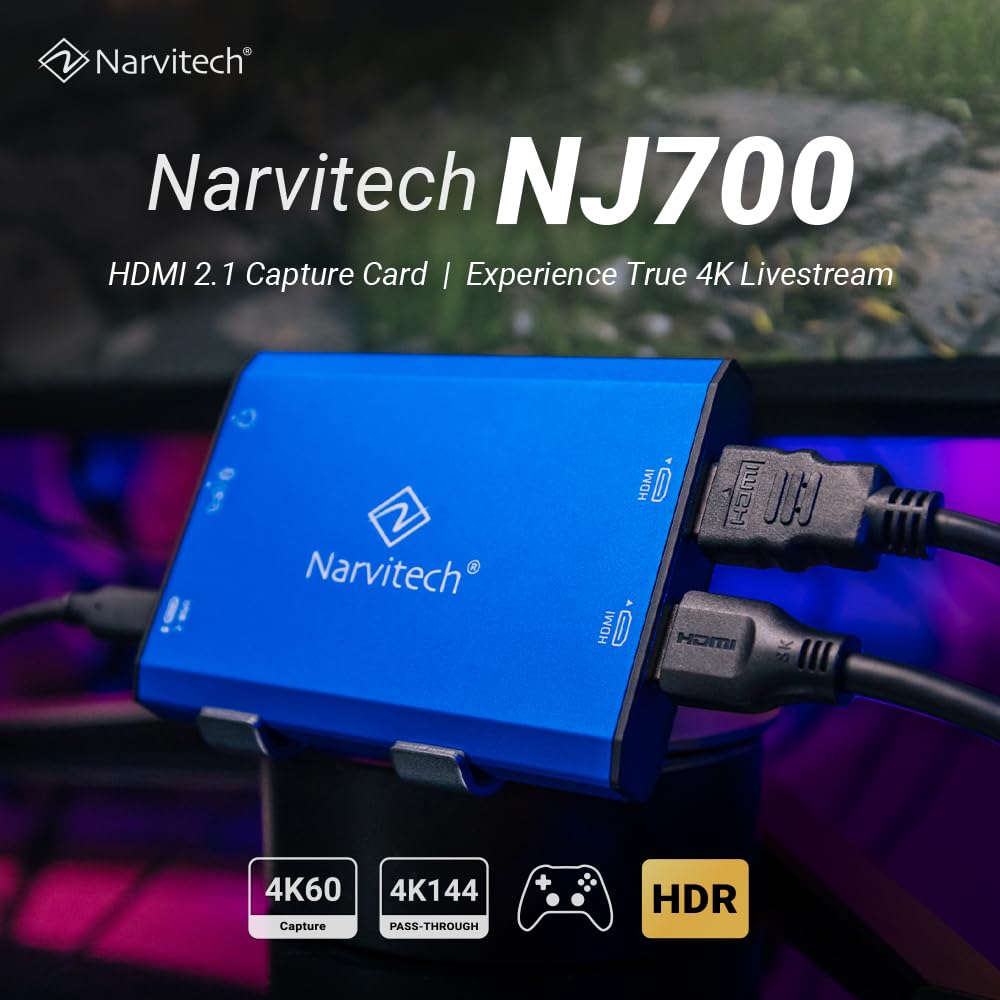 Narvitech Tarjeta de captura HDMI NJ700, captura 4K144 y paso HDR, HDMI 2.1, USB 3.2, latencia ultra baja, para PS5/Pro, Xbox Series X|S, Switch 2, PC/Mac, OBS, Twitch y YouTube Streaming